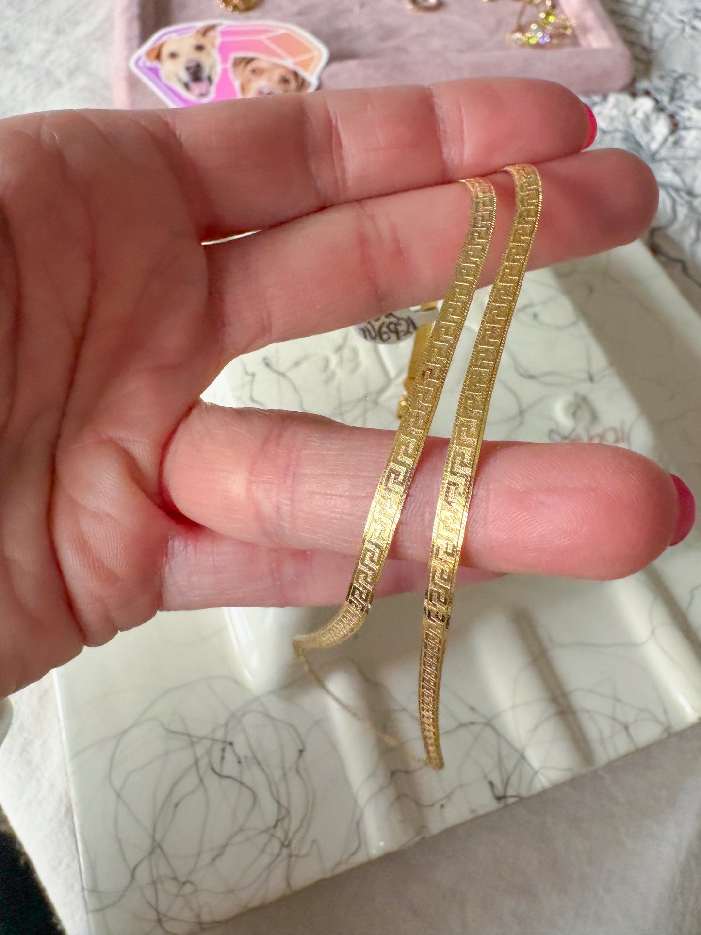 Herringbone Greek Style Chain 10k Yellow Gold 18 Inch Necklace