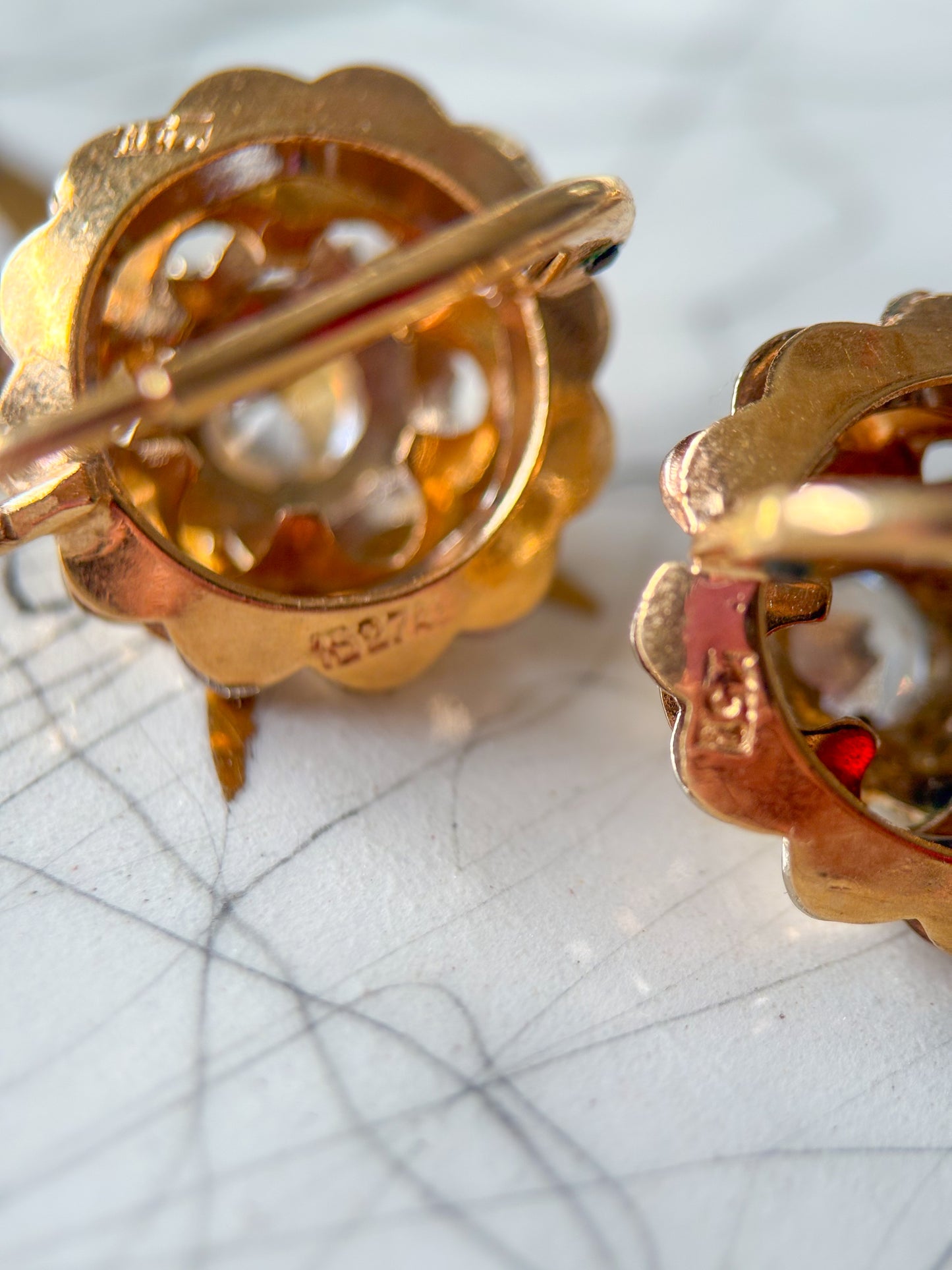 Vintage 18k Yellow Gold Earrings with CZ