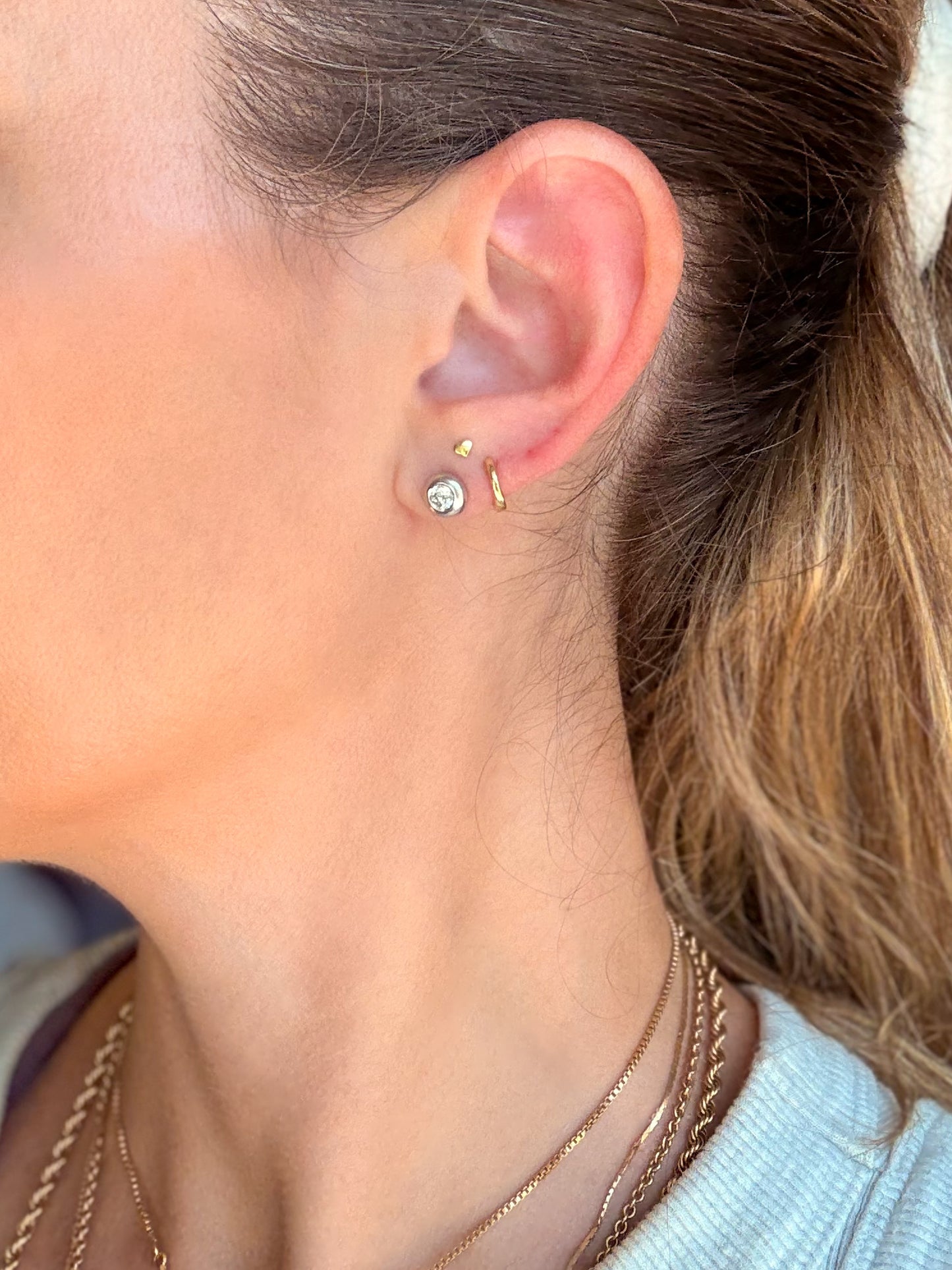 Vintage Natural Diamond 14k White Gold Donut Stud Earrings