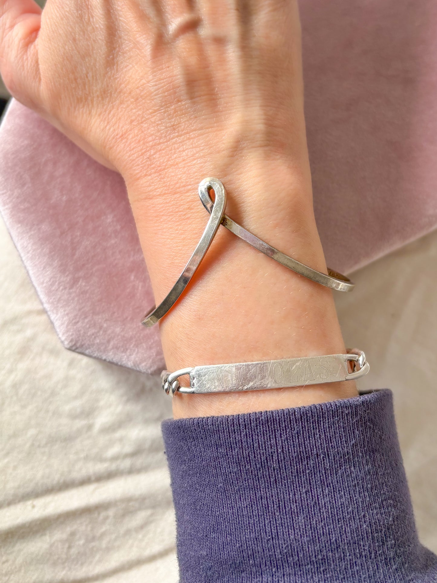 Vintage Open Bangle Sterling Silver Bracelet, circa 1990s