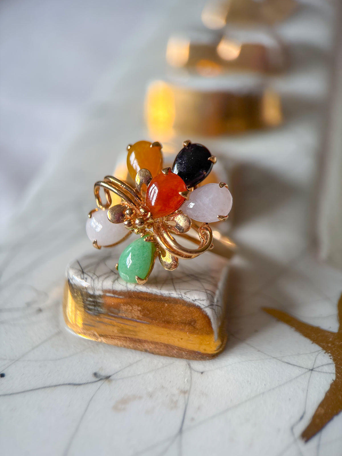 Vintage Jade 14k Yellow Gold Statement Ring