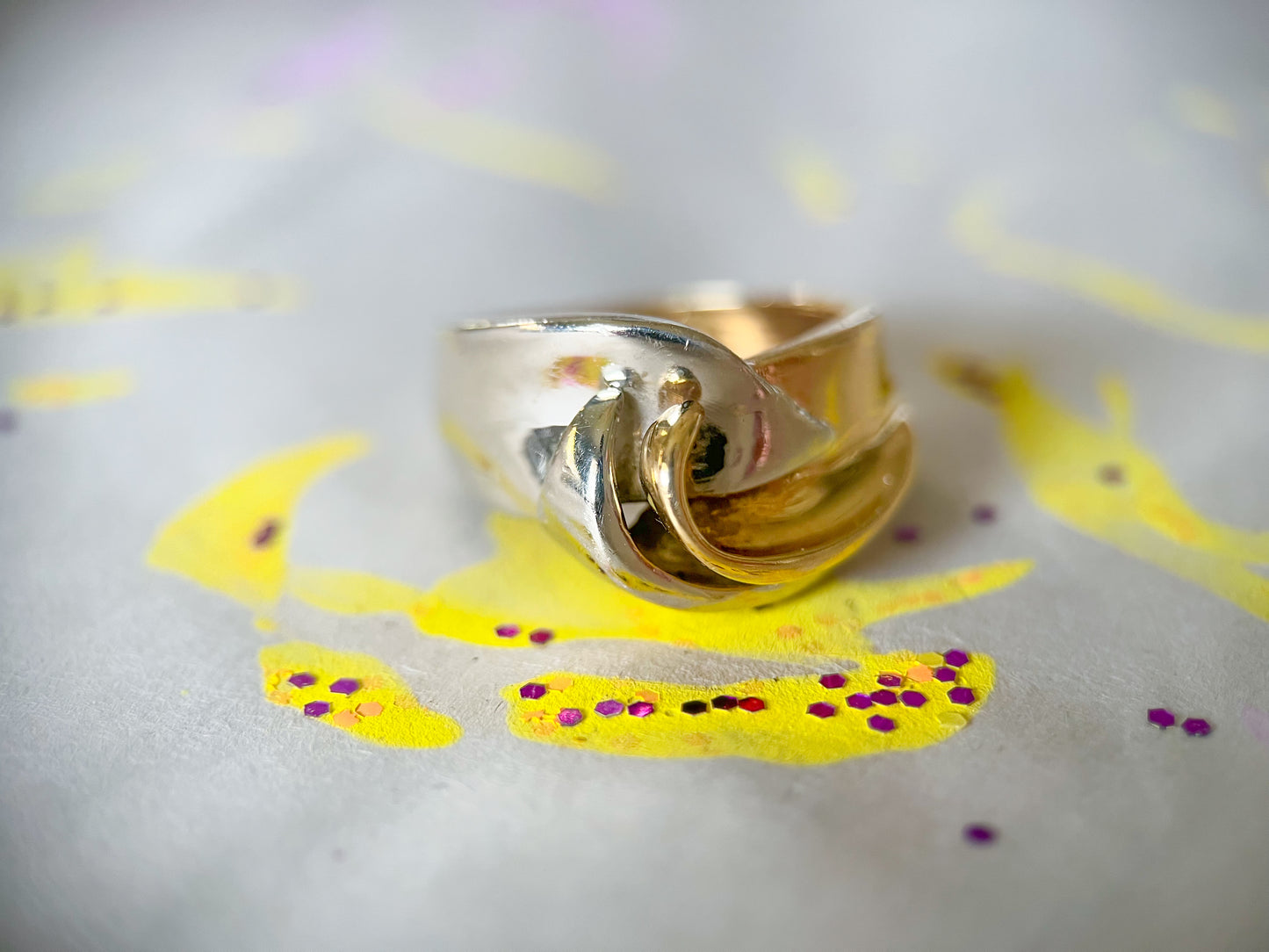 Vintage Chunky Two Toned 14k Yellow and White Gold Ring