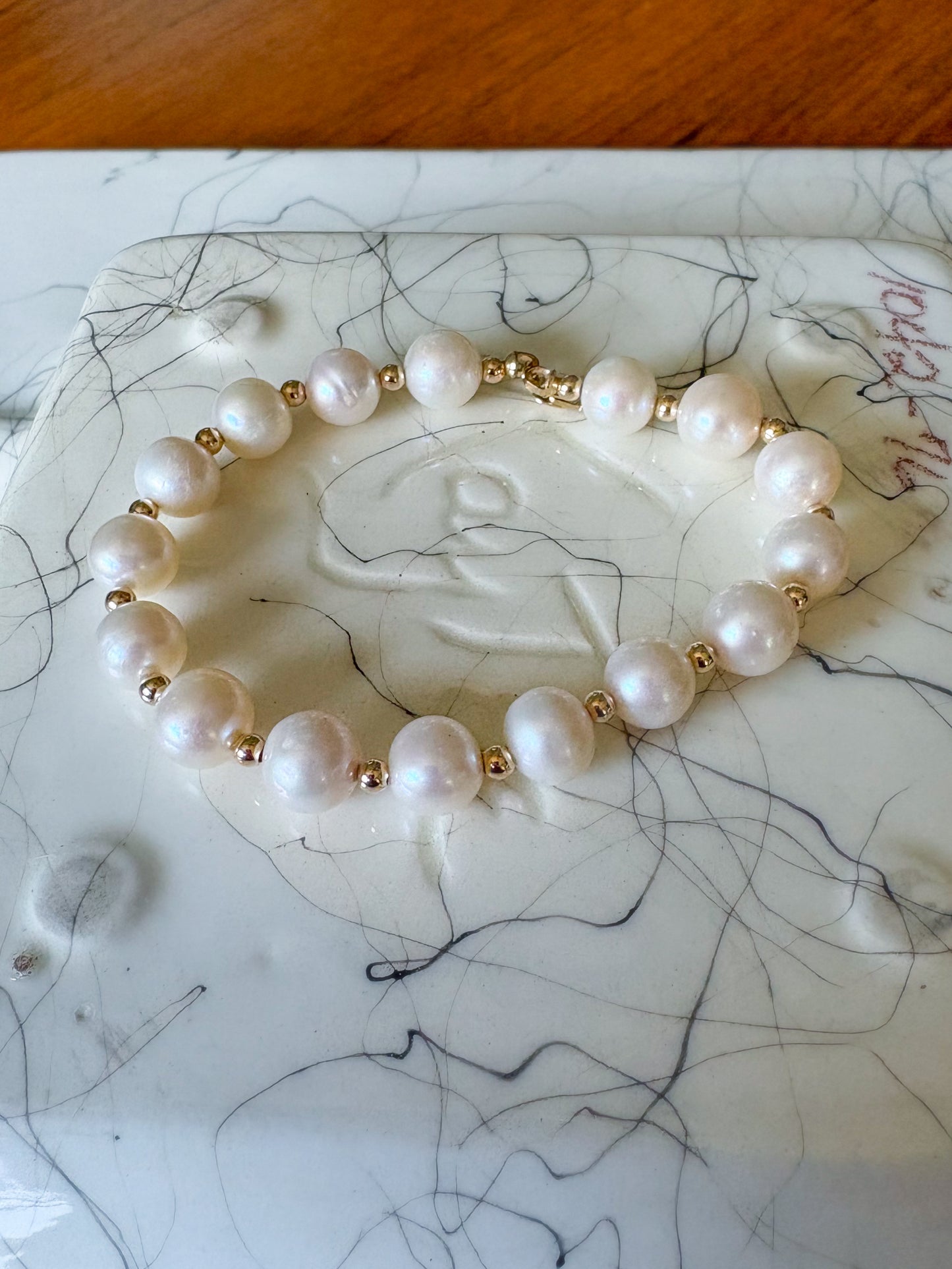 Natural Pearl 14k Yellow Gold 7 Inch Bracelet