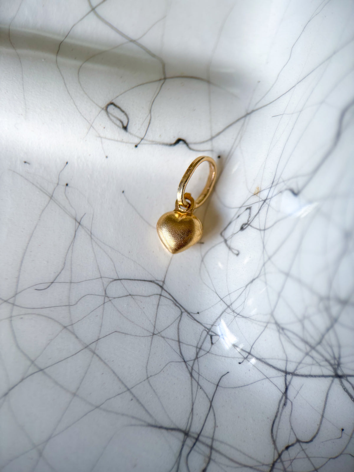 Vintage Mini Shiny and Matte Puffy Heart 14k Yellow Gold Charm