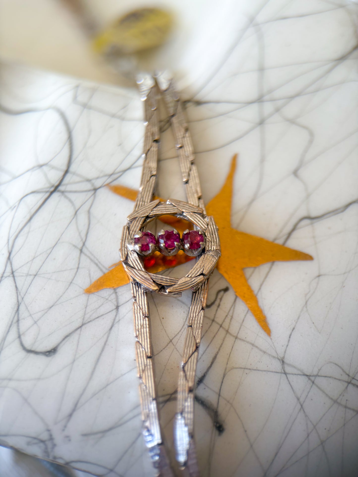 Vintage Natural Ruby 14k White Gold 7 Inch Cobra Chain Bracelet