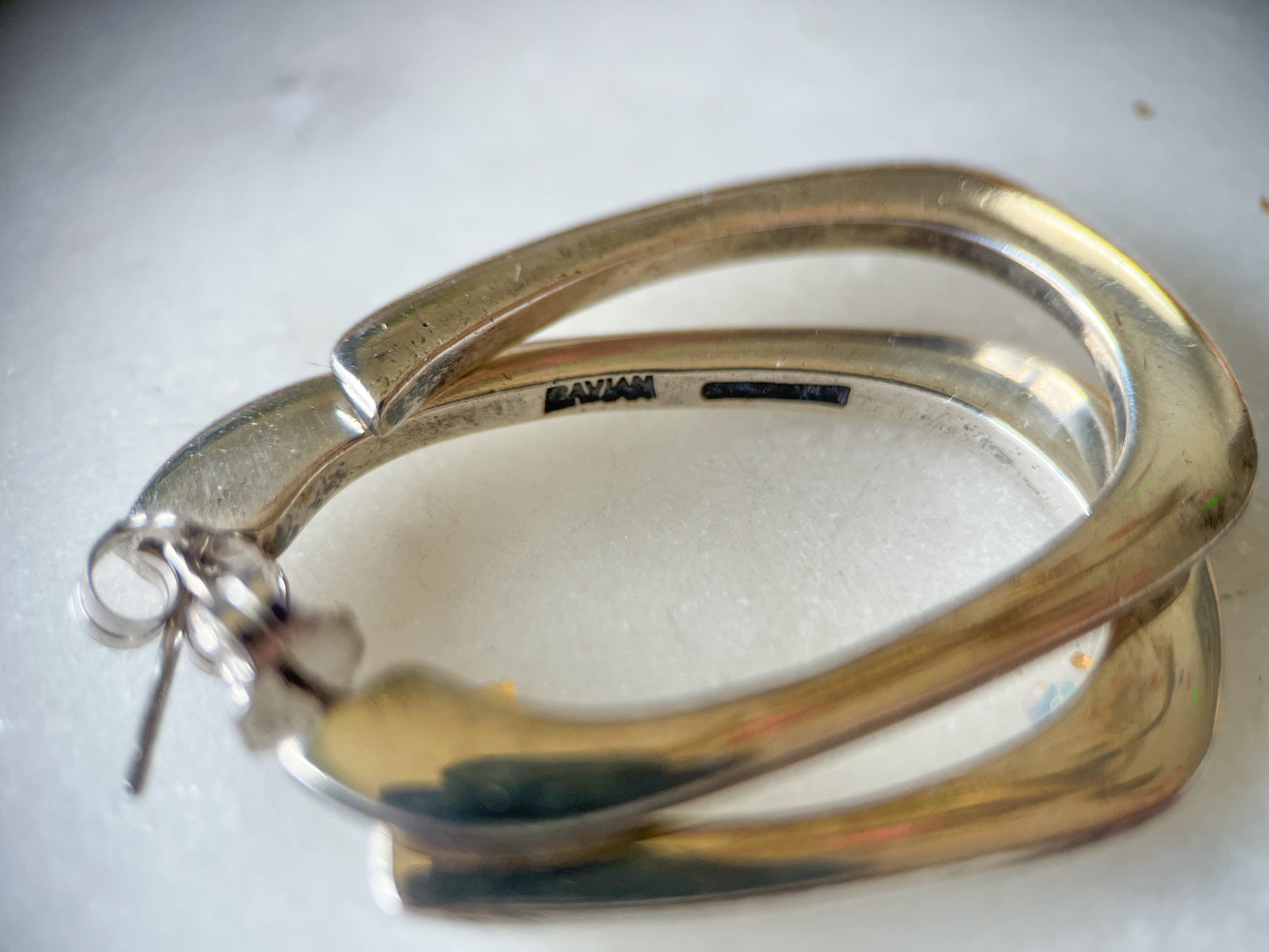 Vintage Sterling Silver Large Davian Hoops Circa 1970s