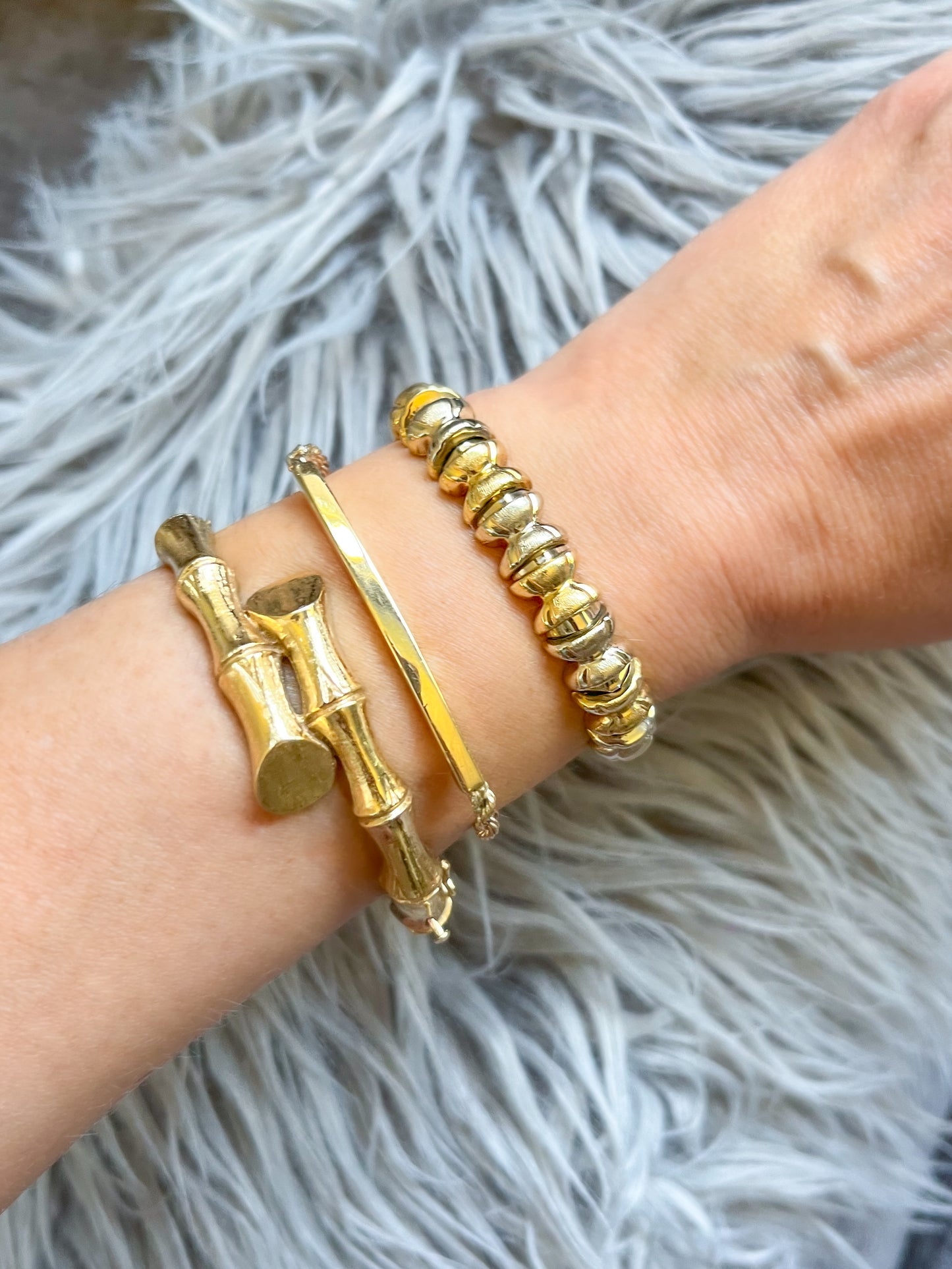 Vintage 14k White Gold and Yellow Gold Two Toned Flat Link and Chunky Bracelets