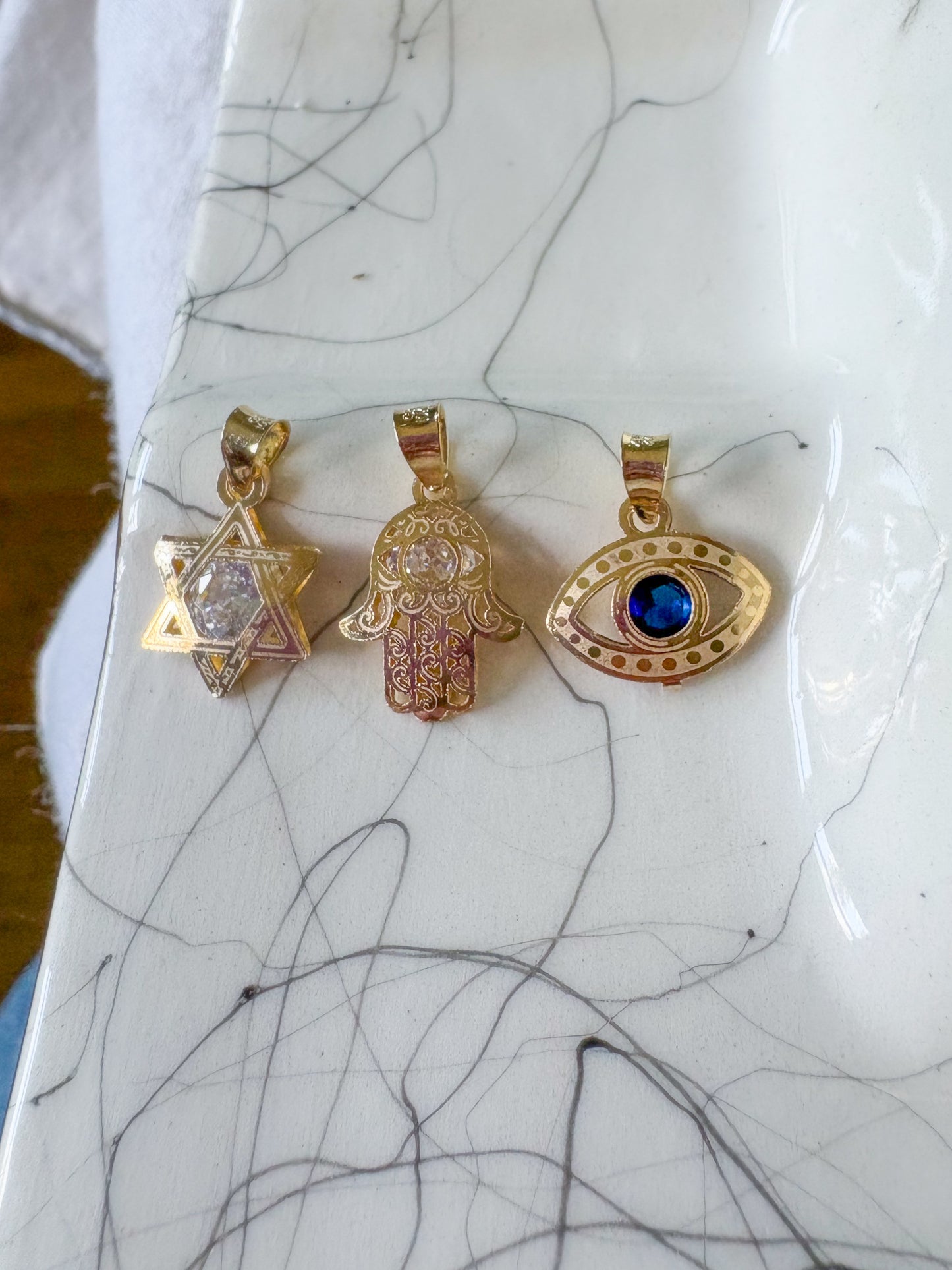 Various Evil Eye, Hamsa, Star of David 10k Yellow Gold Charms