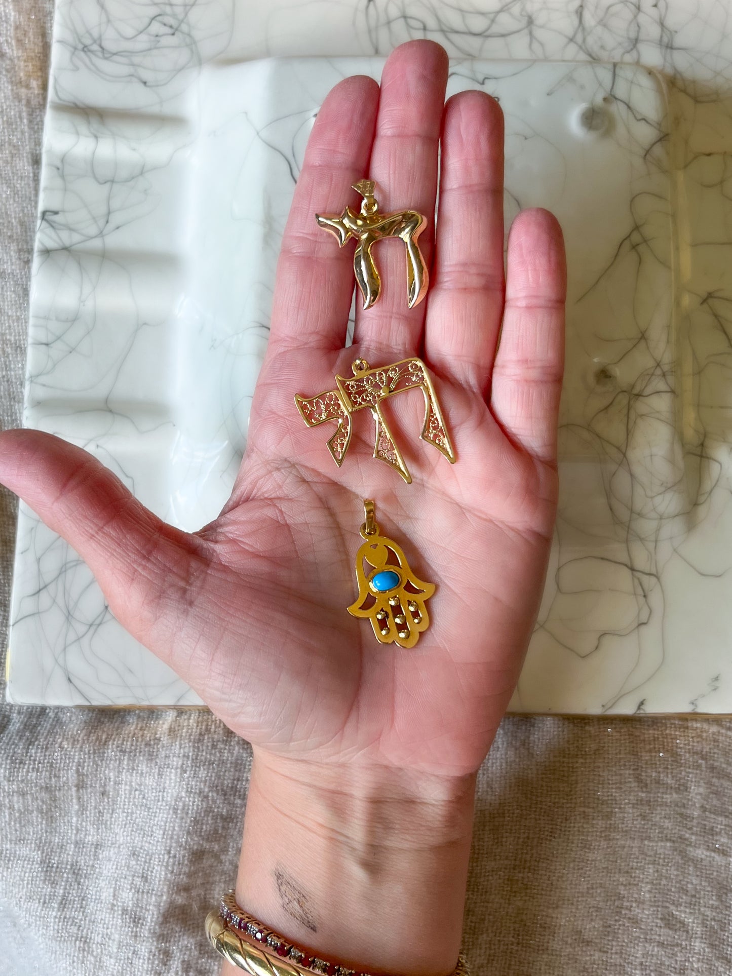 Vintage Hamsa with Turquoise 18k Yellow Gold Charm