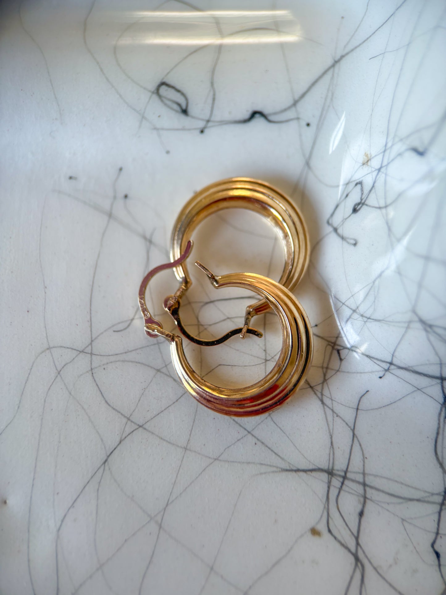 Vintage Layered 10k Yellow Gold Small Hoop Earrings