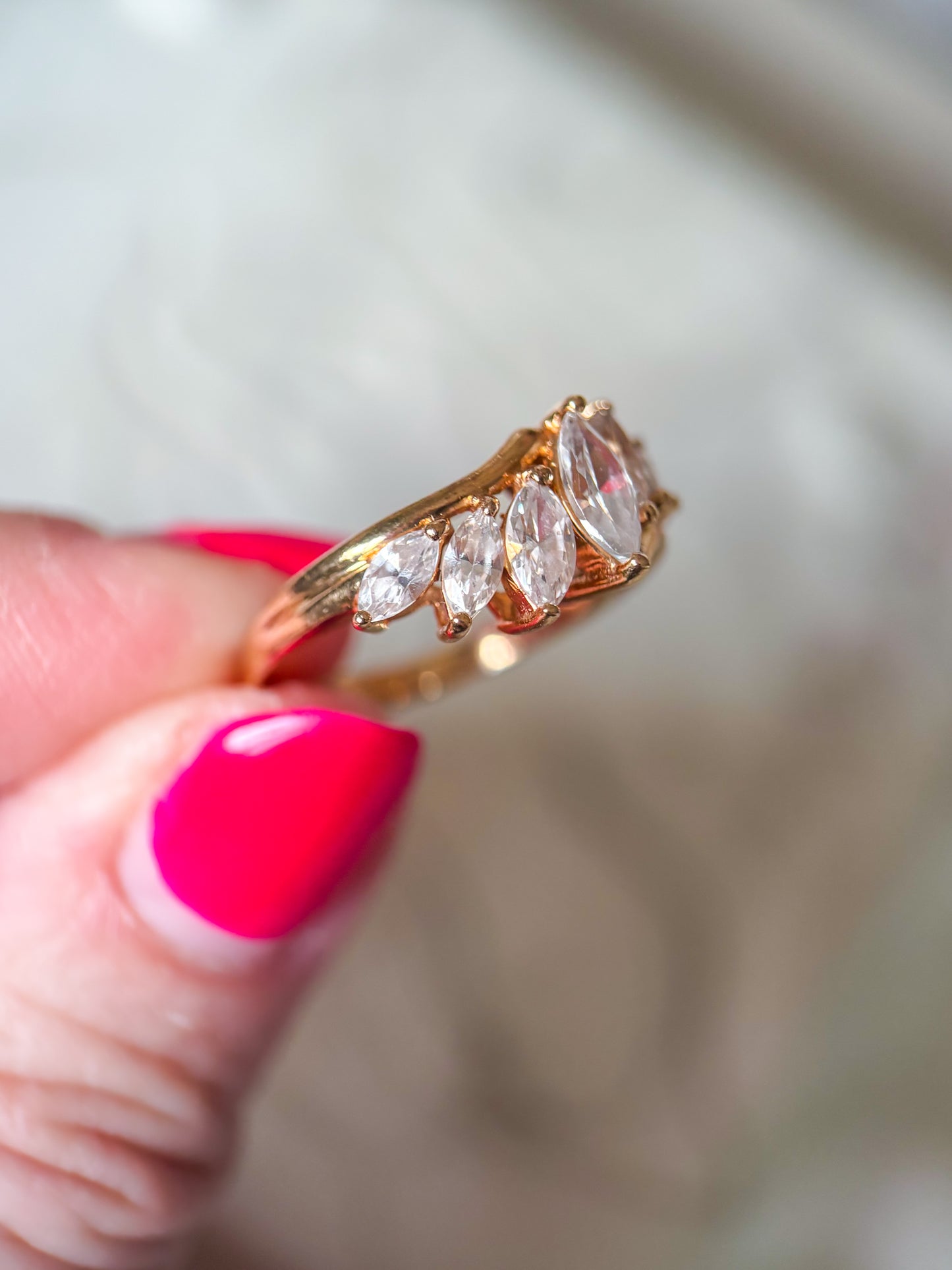 Vintage Marquise Shaped CZ 14k Yellow Gold Ring