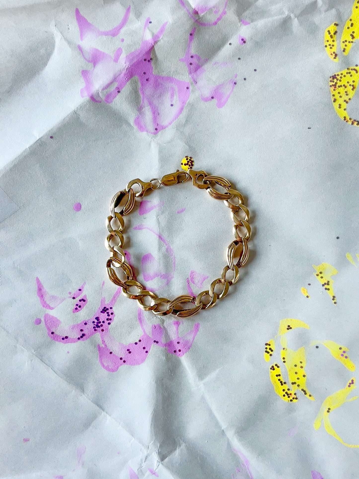 Vintage 14k Yellow Gold Curb Chain Open Link 8 Inch Bracelet