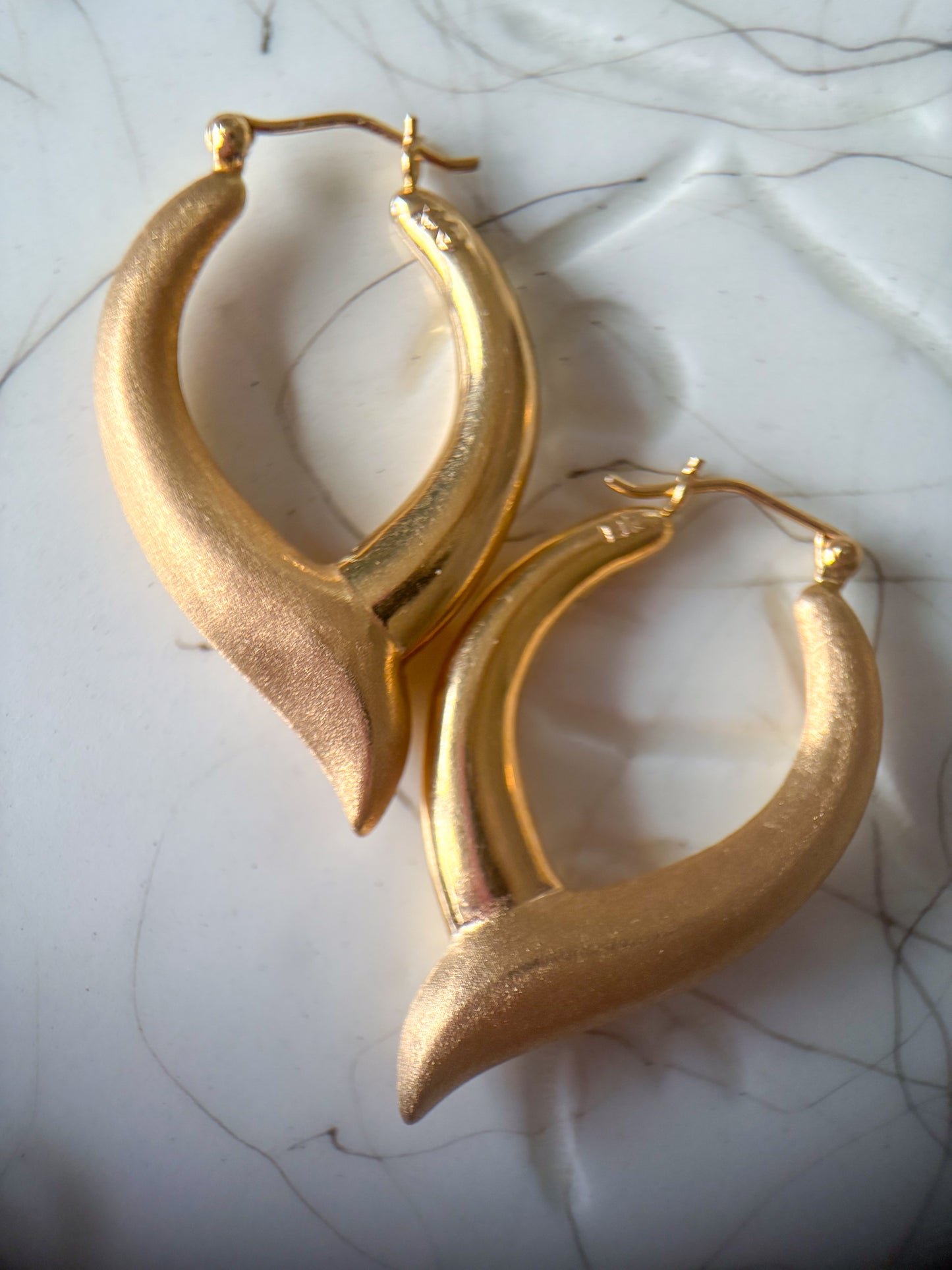 Vintage Matte Shiny 14k Yellow Gold Hoop Earrings