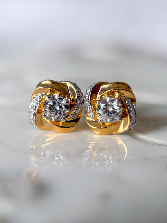 Natural Diamond 14k Yellow Gold Knot Stud Earrings