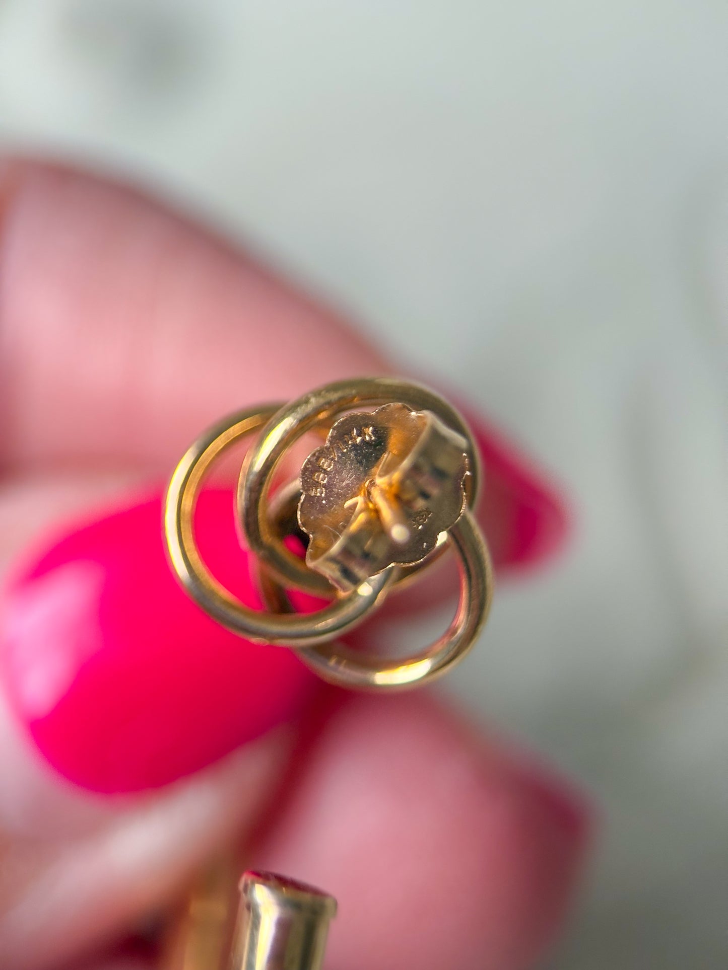 Vintage Large Tube with Knot 14k Yellow Gold Hoop Earrings