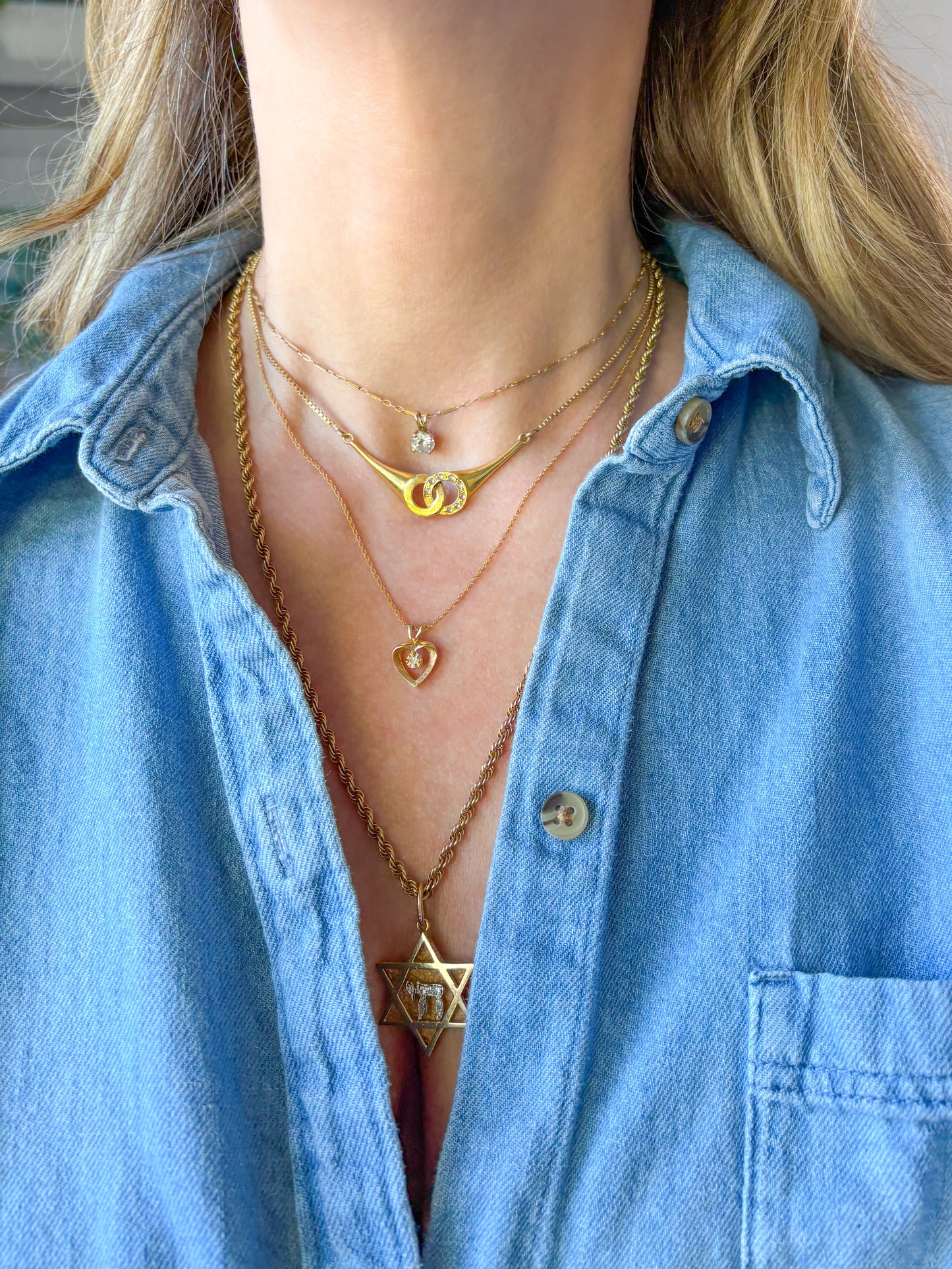 Vintage Natural Diamond Heart 14k Yellow Gold Charm with Chain