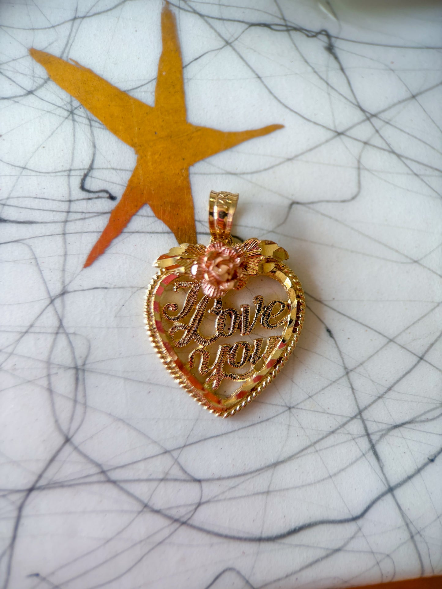 Vintage “I Love You” Heart Two Toned 14k Yellow and Rose Gold Charm