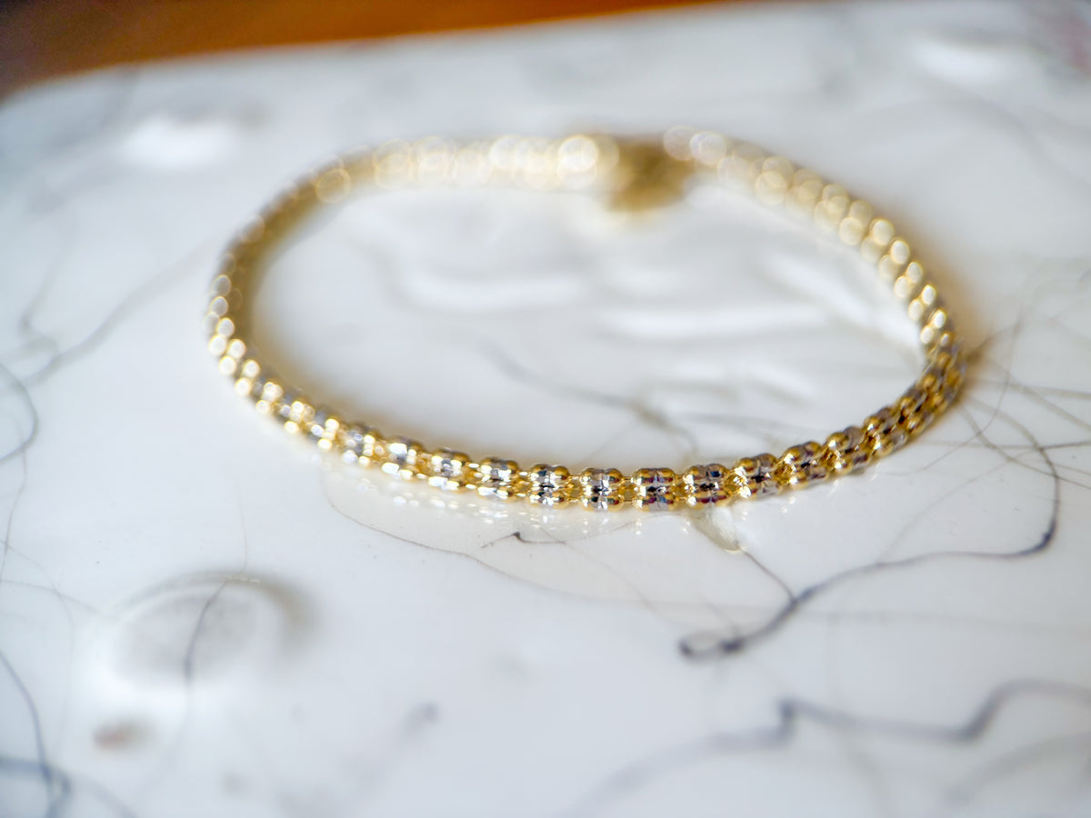 Two Toned Popcorn Chain 10k Yellow and White Gold 7 Inch Bracelet