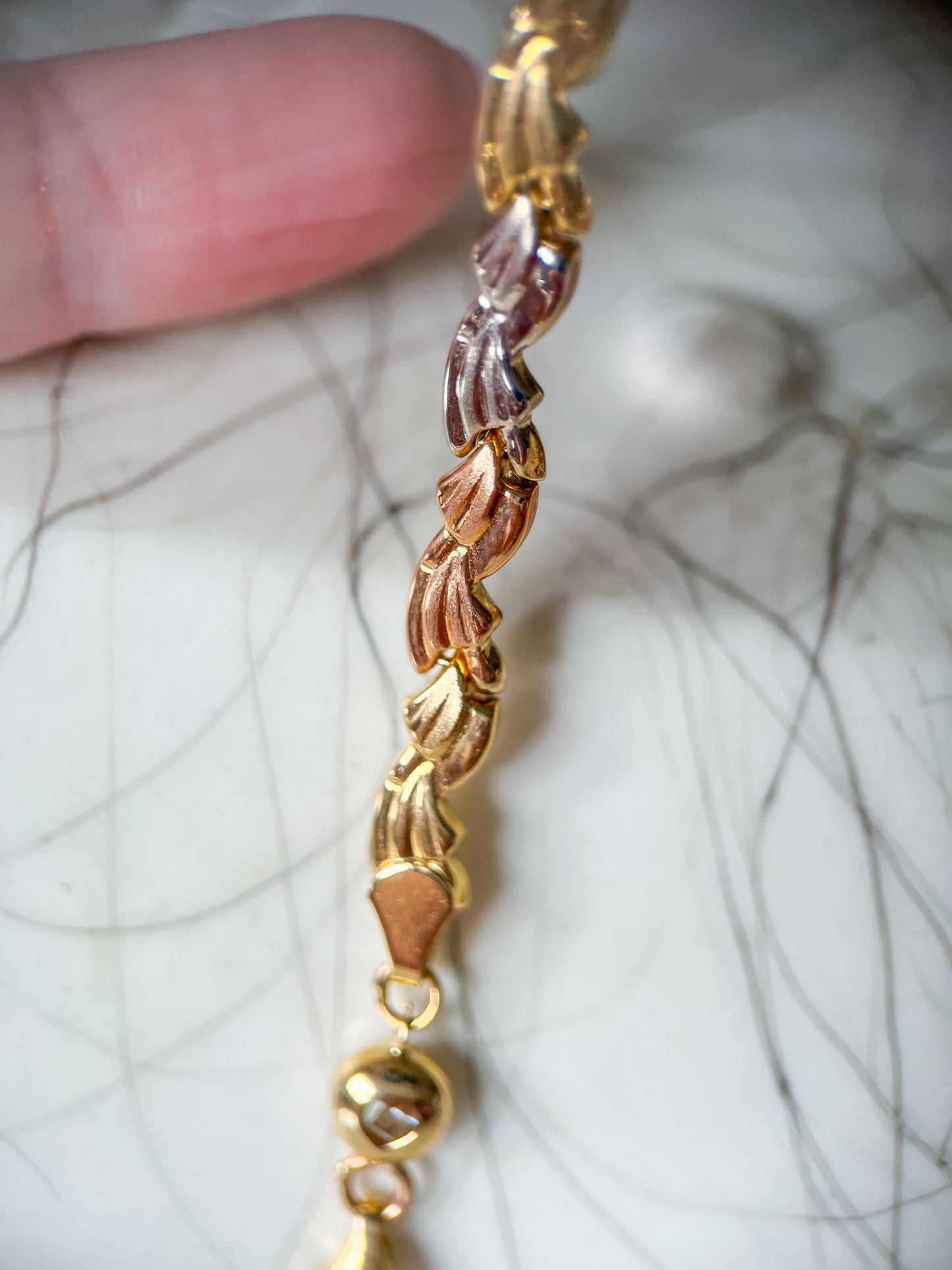 14k Tri Colored White, Rose, Yellow Gold 7 Inch Bracelet