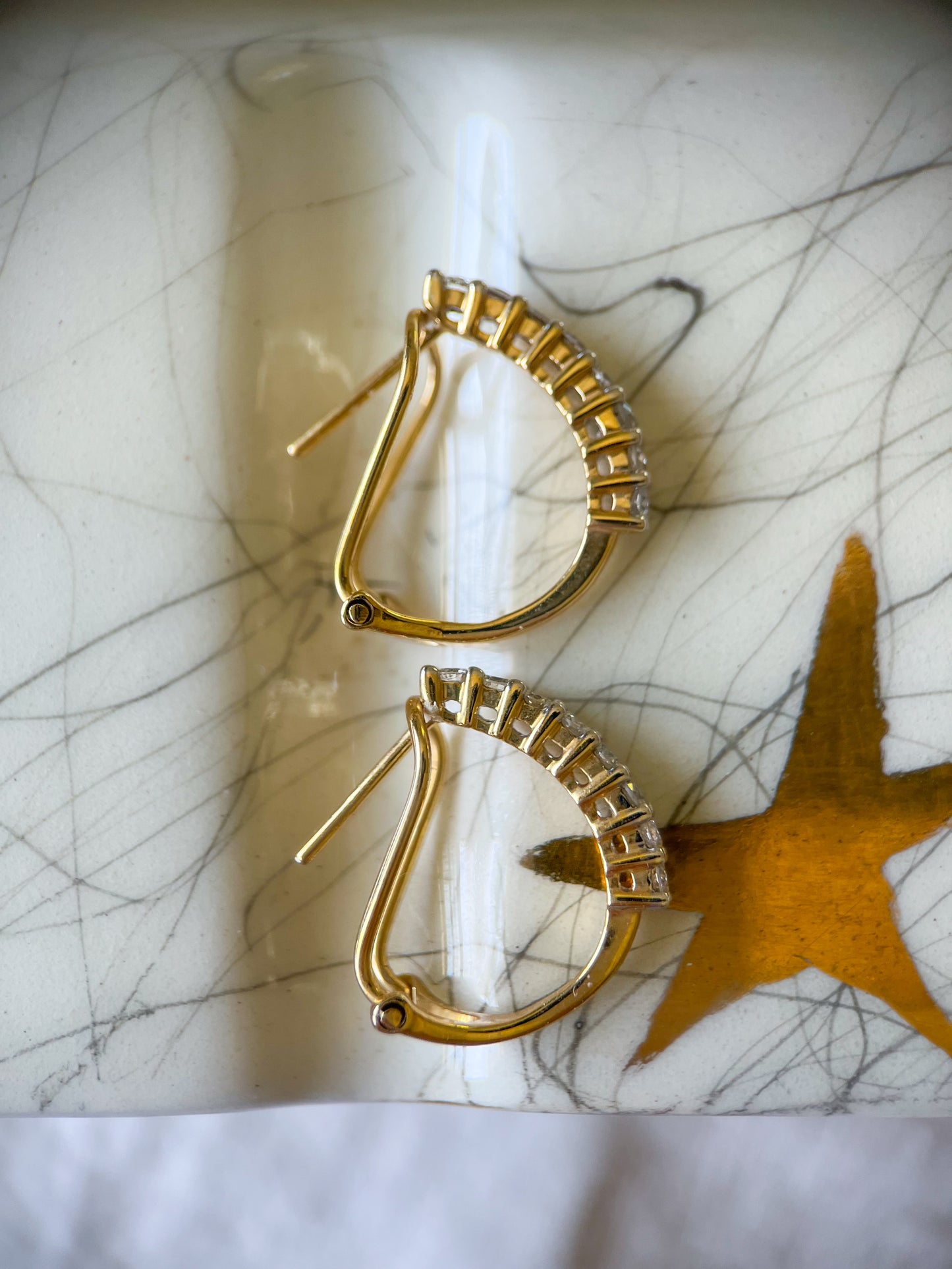 Natural Diamond 14k Yellow Gold One Row Half Hoop Earrings