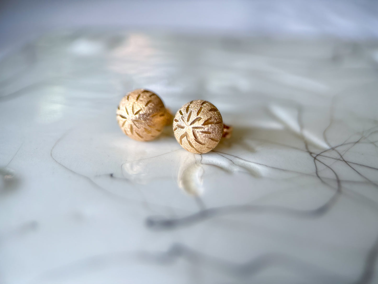 Vintage Matte Dome 14k Yellow Gold Stud Earrings