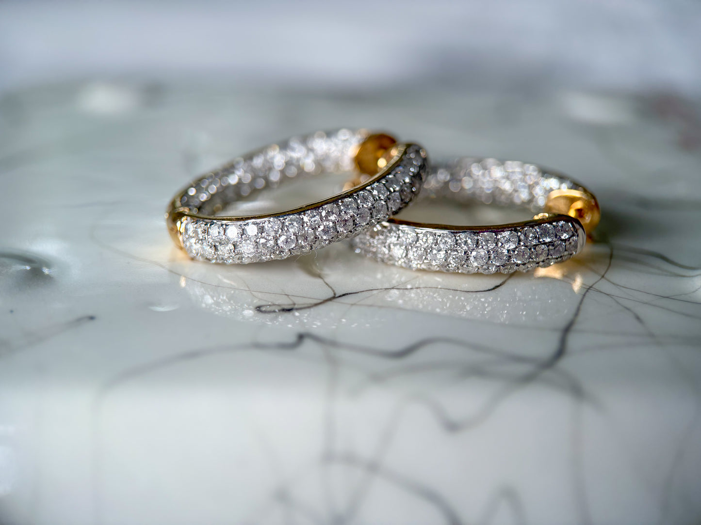 Natural Diamond Encrusted 14k Yellow Gold Large Oval Hoops with Heart Cut Outs