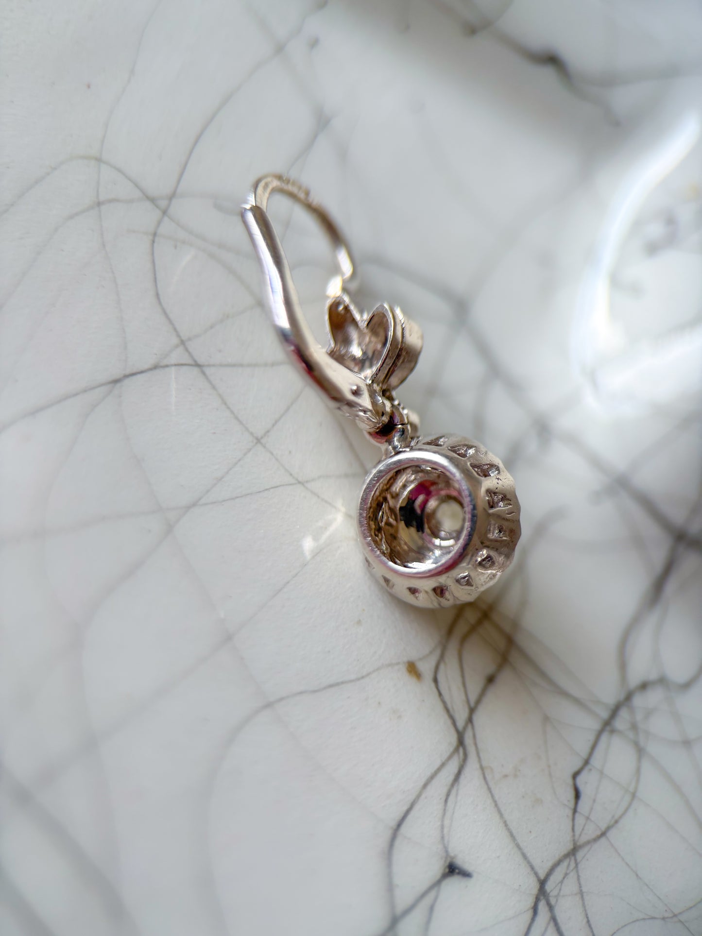 Vintage 18k White Gold Dangle Earrings with CZs