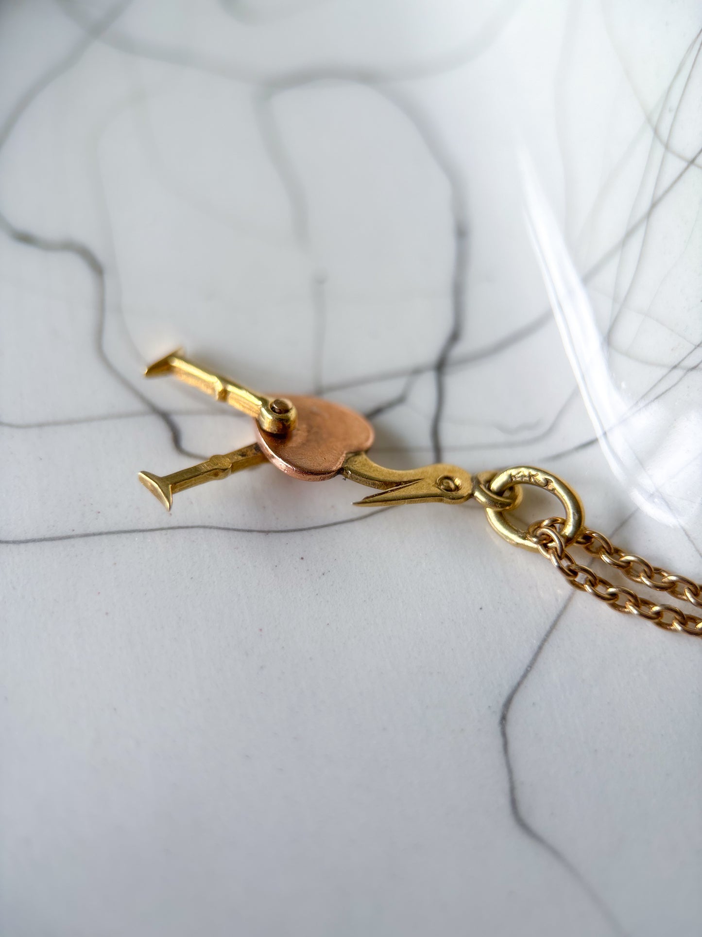 Vintage Mini Stork 14k Yellow and Rose Gold Charm