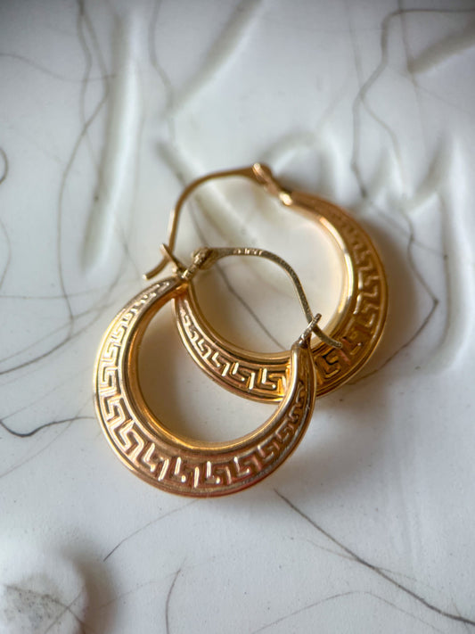 Greek Style 10k Yellow Gold Hoop Earrings