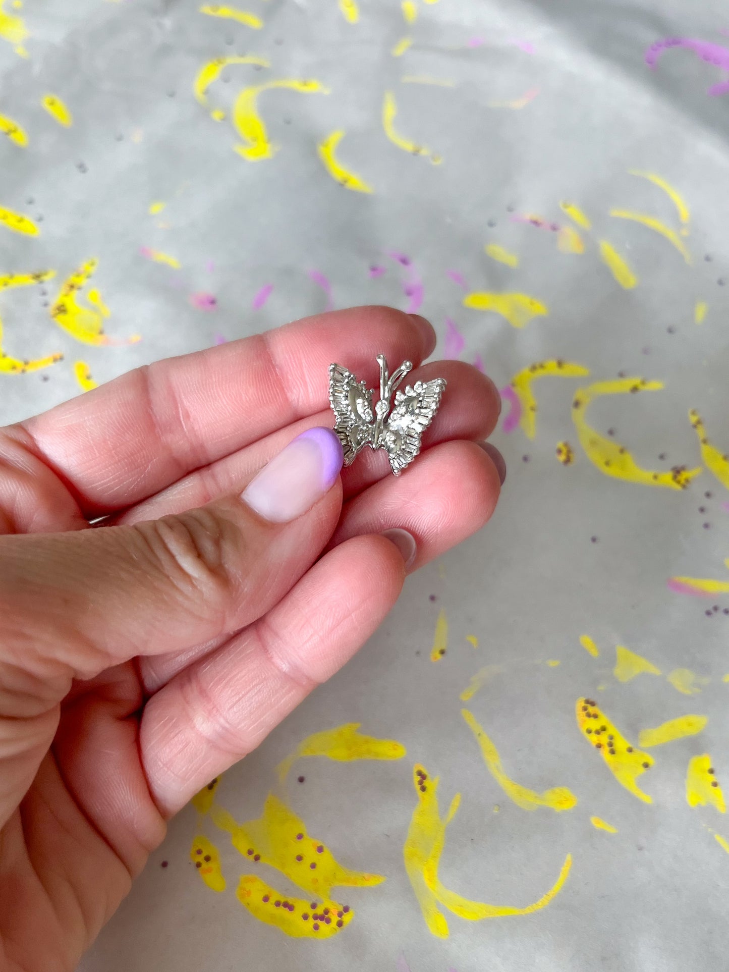 Vintage Natural Diamond Butterfly 14k White Gold Charm