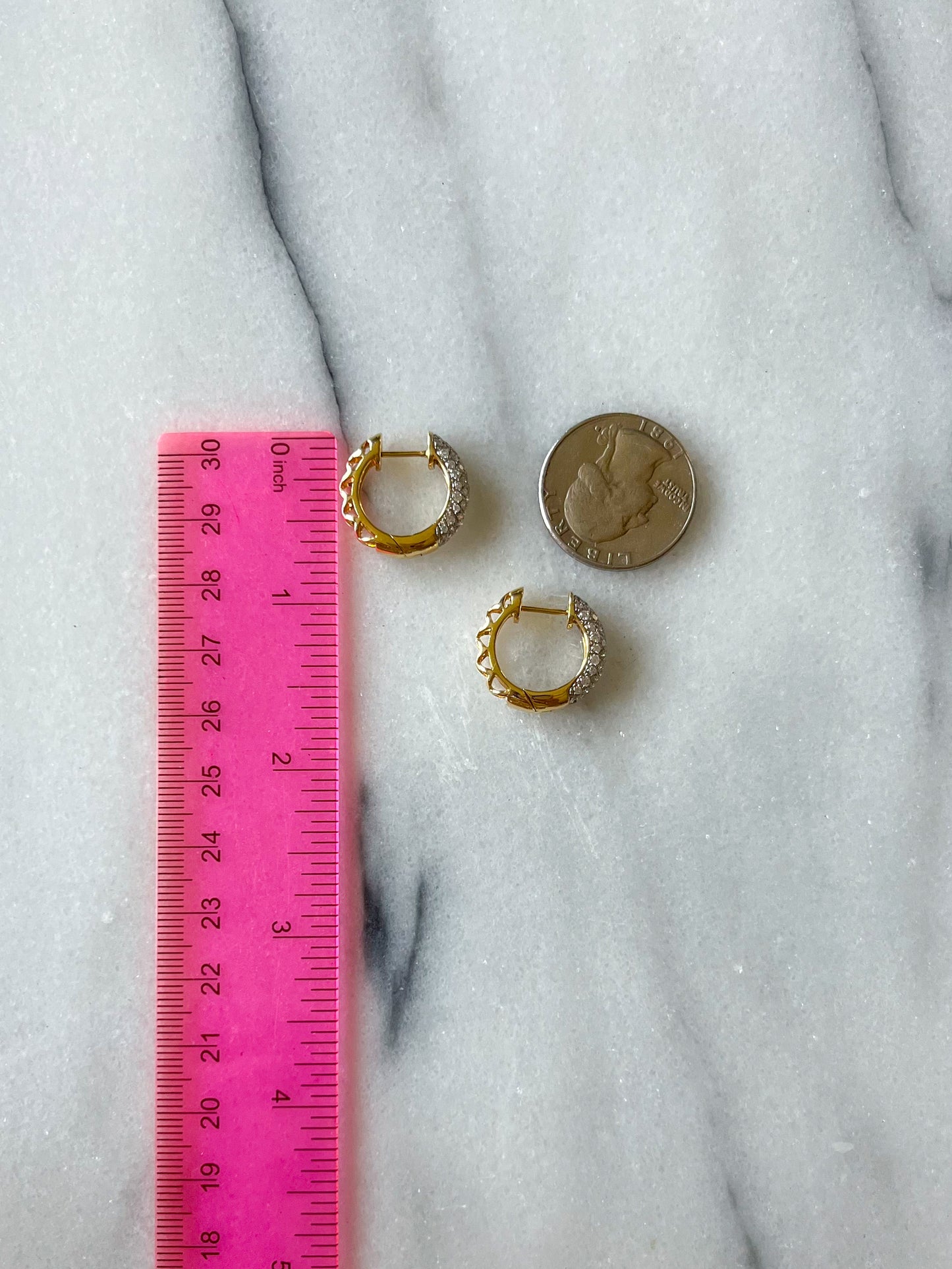 Natural Diamond Encrusted 14k Yellow Gold Huggie Earrings