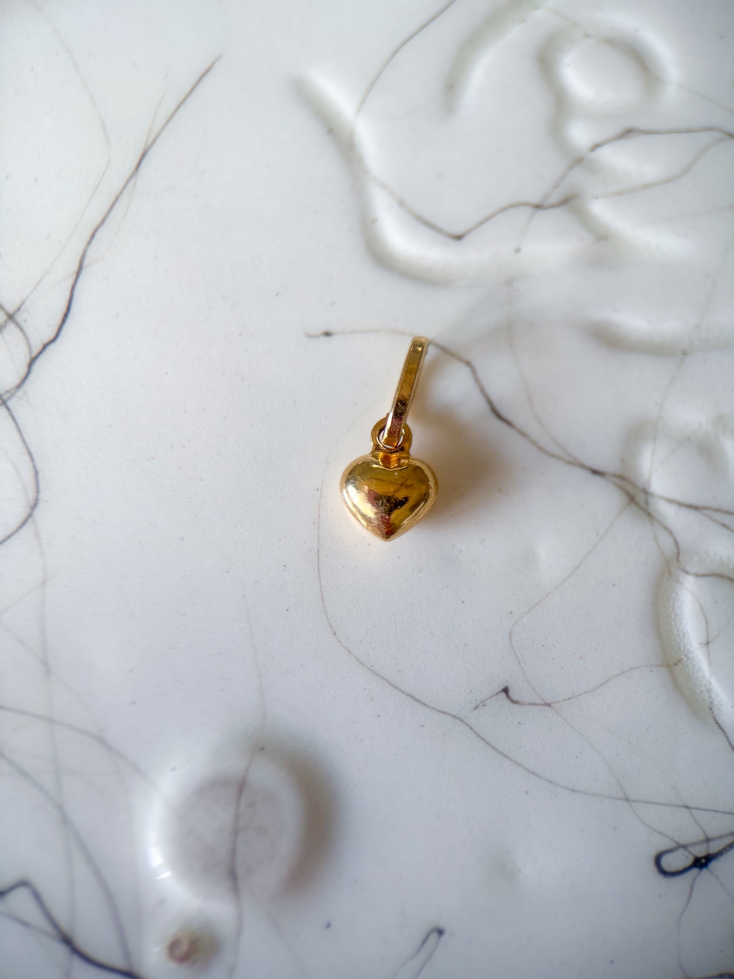 Vintage Mini Shiny and Matte Puffy Heart 14k Yellow Gold Charm