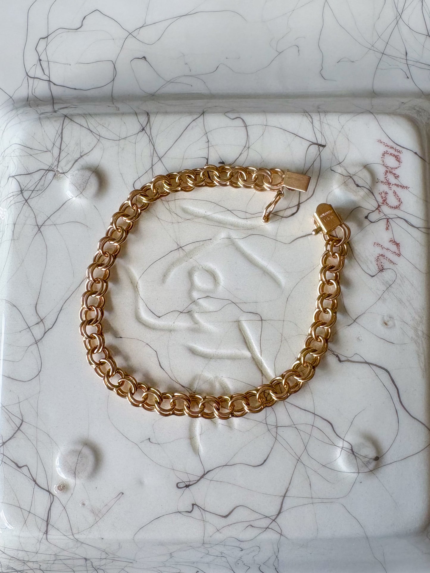 Vintage Round Multi Link 14k Yellow Gold 7.5 Inch Bracelet