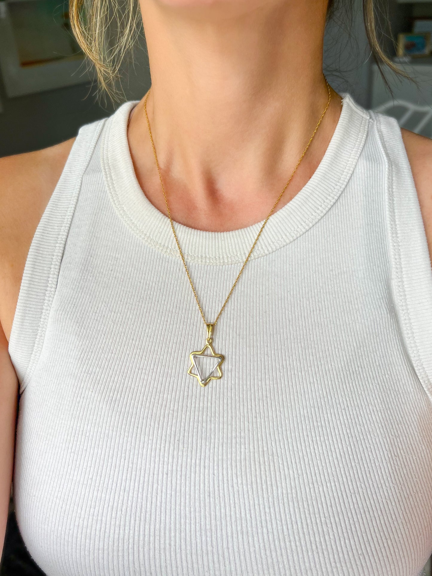 Vintage 14k Two Toned Yellow and White Gold Star of David Charm