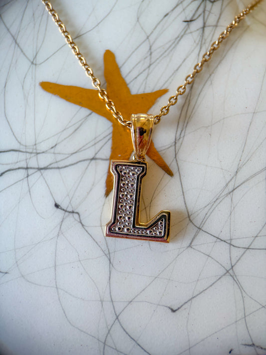 Vintage "L" Two Toned 14k Yellow and White Gold Letter Initial Charm