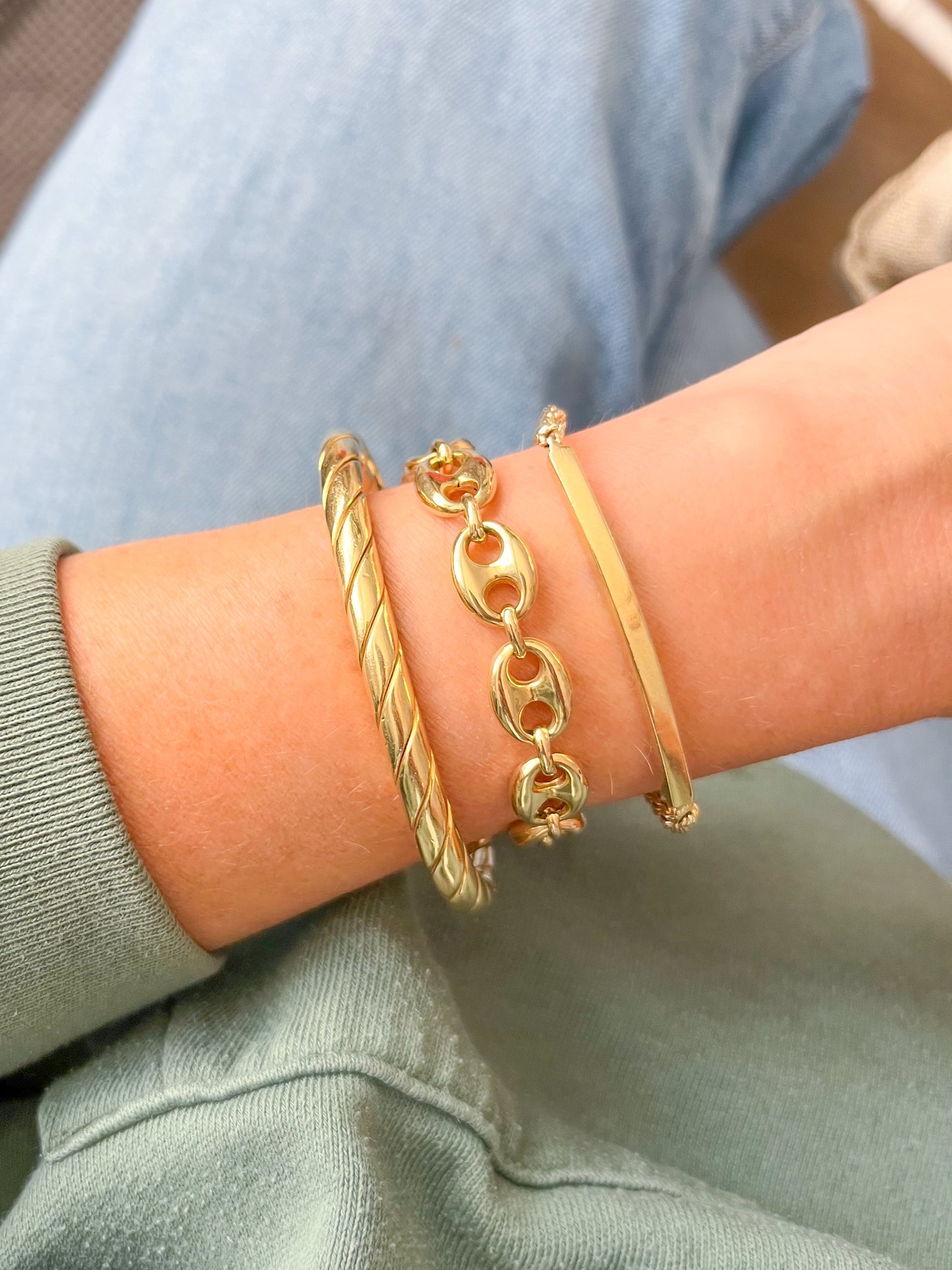 Puffed Mariner 10k Yellow Gold Chain 8 Inch Bracelets - 2 Widths Left