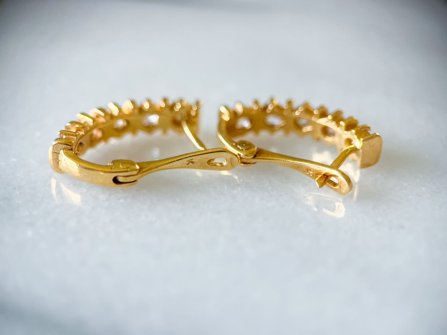 Vintage 14k Yellow Gold Half Hoops with CZ Earrings