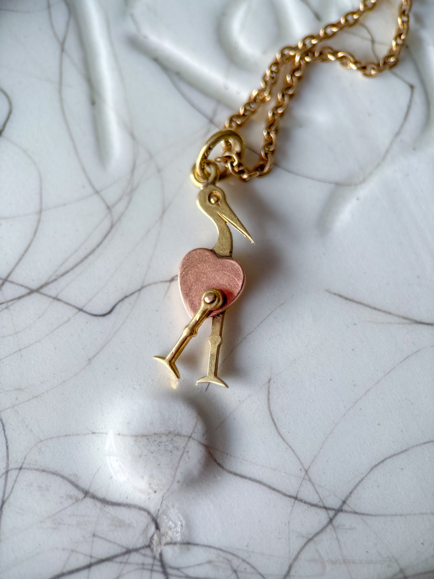 Vintage Mini Stork 14k Yellow and Rose Gold Charm