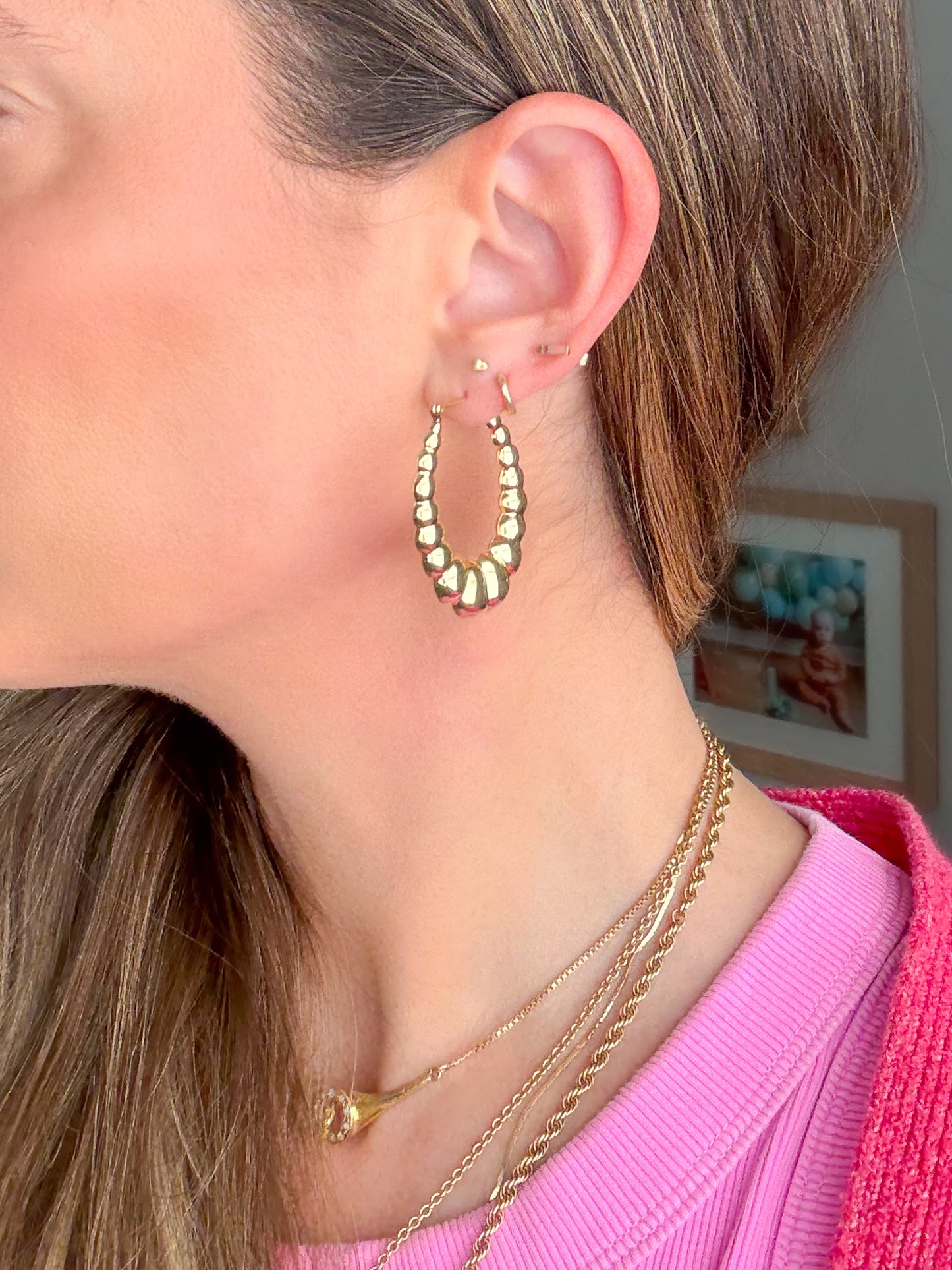 Vintage 14k Yellow Gold Large Scalloped Hoop Earrings