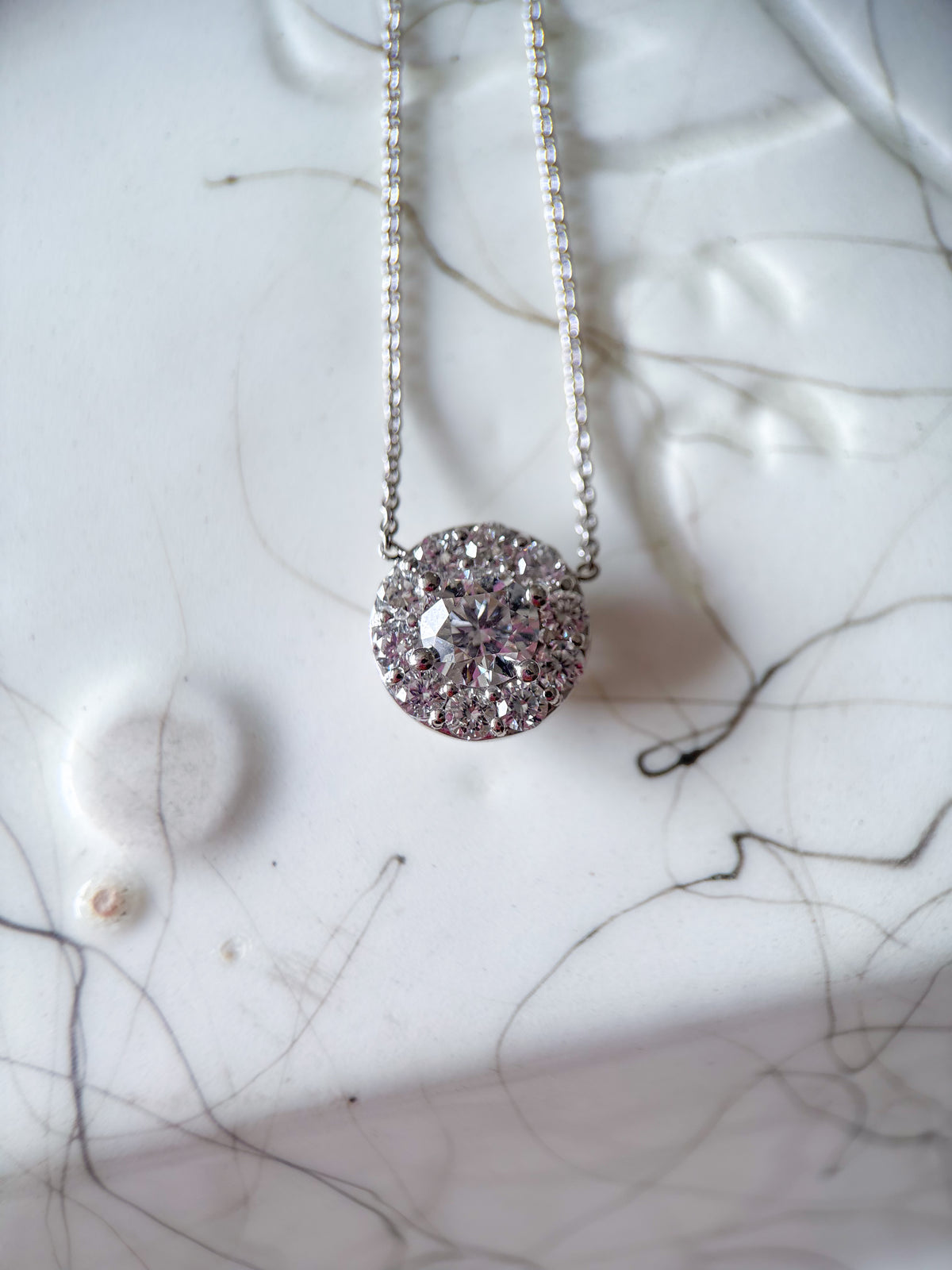 Lab Grown Diamond Halo Charm on Chain with 14k White Gold