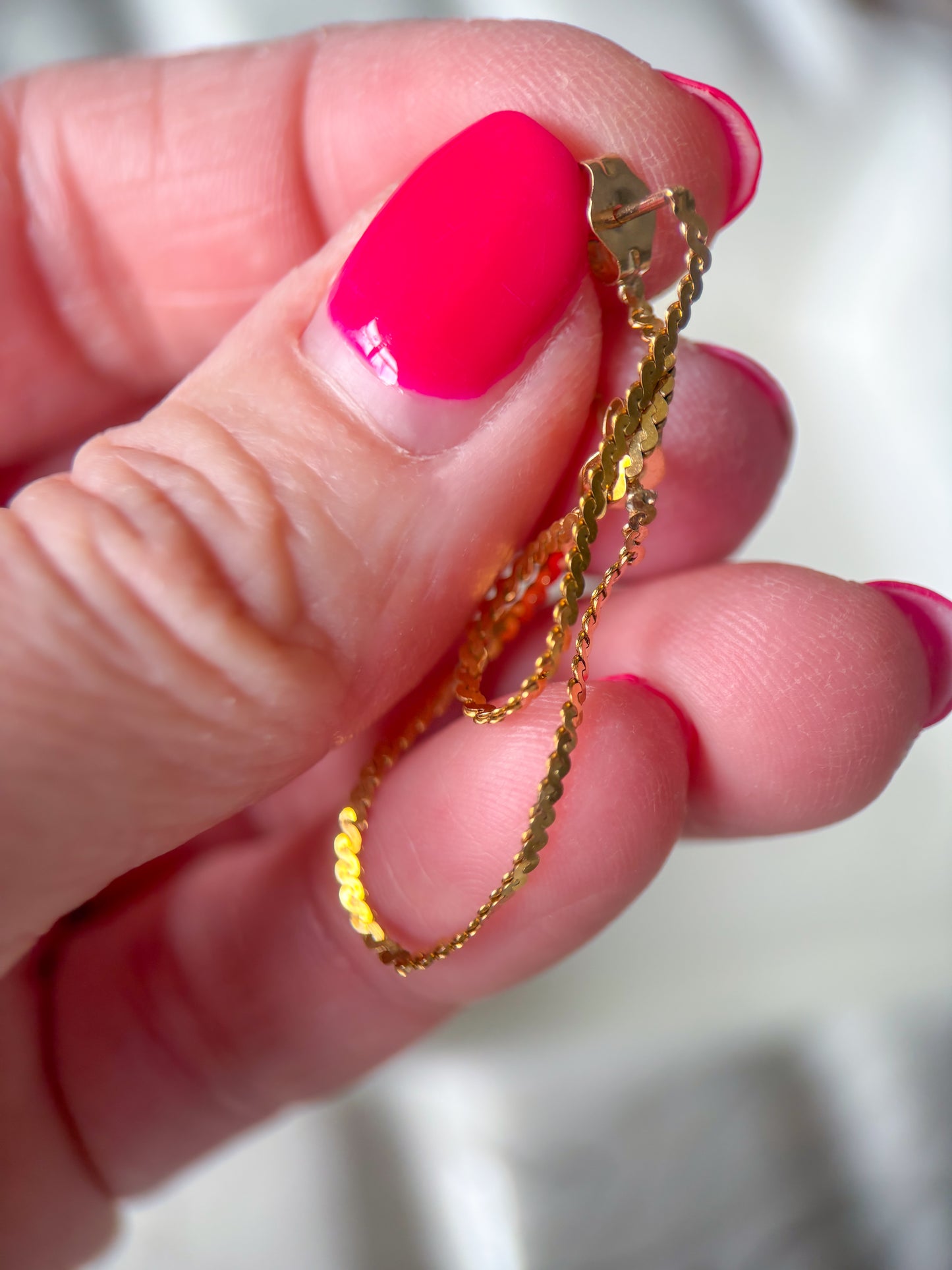 Vintage Serpentine Chain 14k Yellow Gold Dangle Earrings