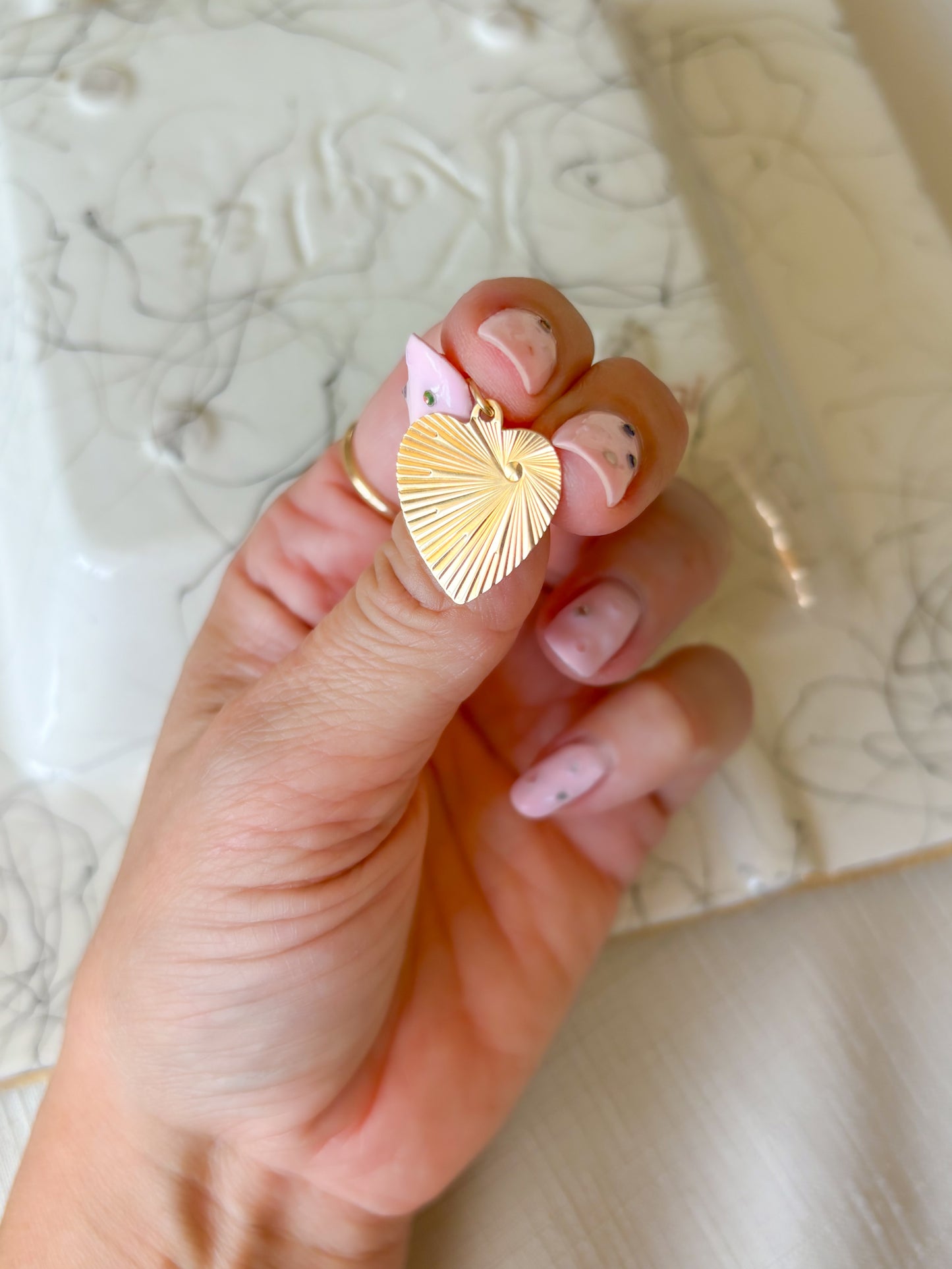 Vintage Engine Turned Heart 14k Yellow Gold Charm, Engraved: "Thou Shall Not Covet Thy Neighbor's Goods"