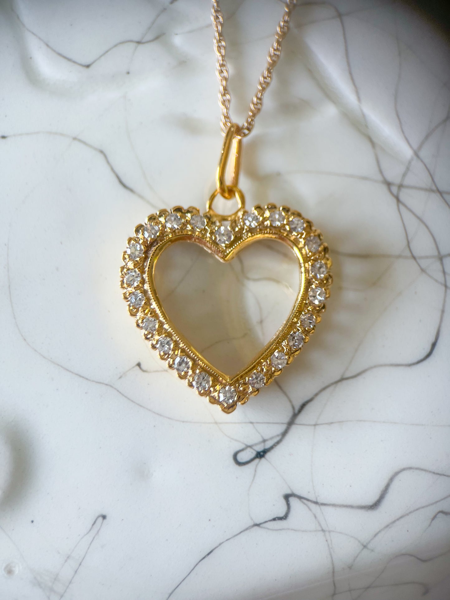 Vintage Natural Diamond Open Heart Charm