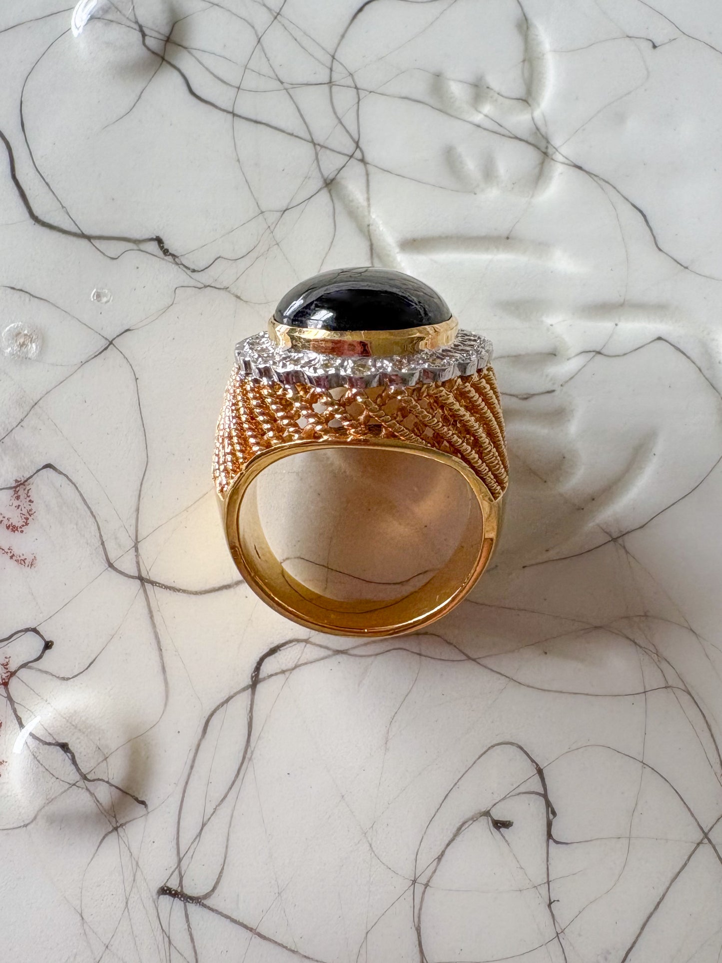 Vintage Onyx and Natural Diamond 18k Yellow Gold Statement Ring
