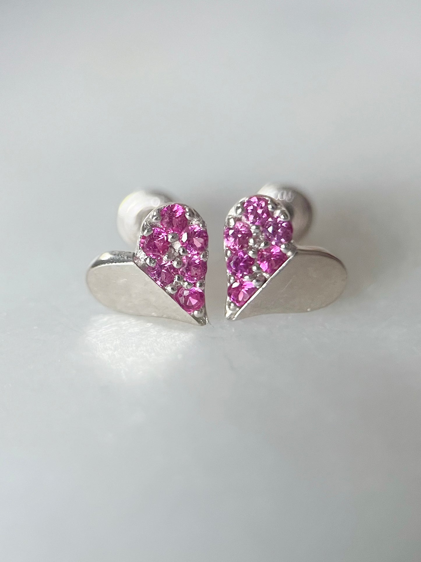 Various Mini 14k White Gold Studs - Hearts with Pink CZ