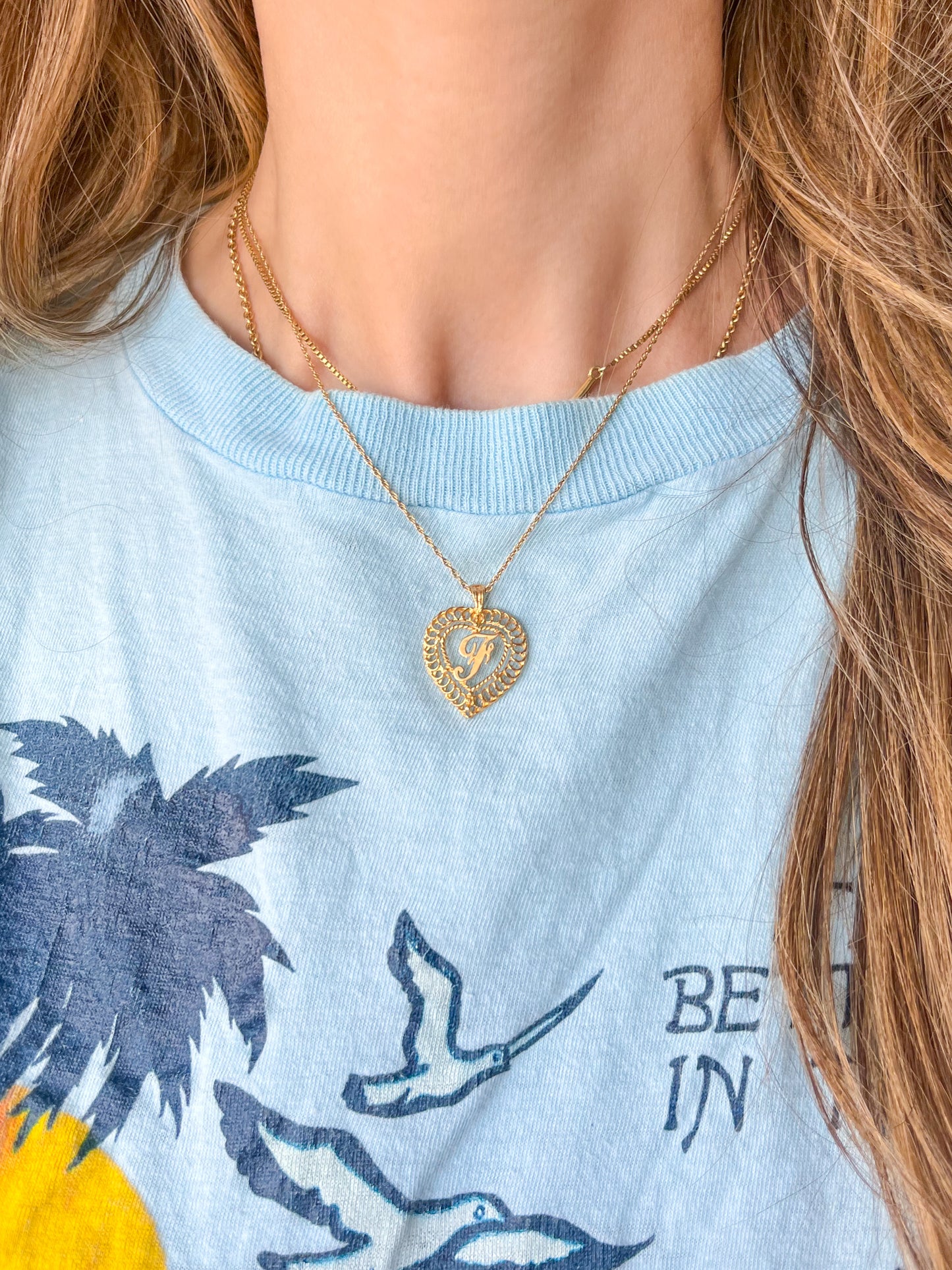 Vintage Script "F" Heart Charm 14k Yellow Gold Charm