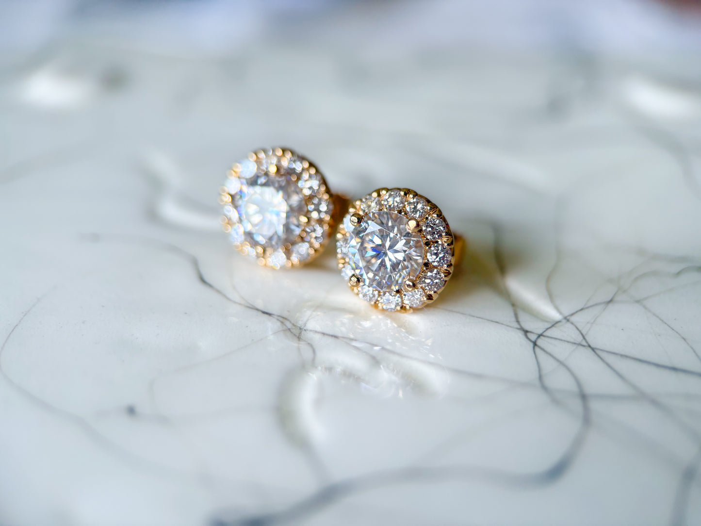Lab Grown Round Diamonds 18k Yellow Gold Stud Earrings