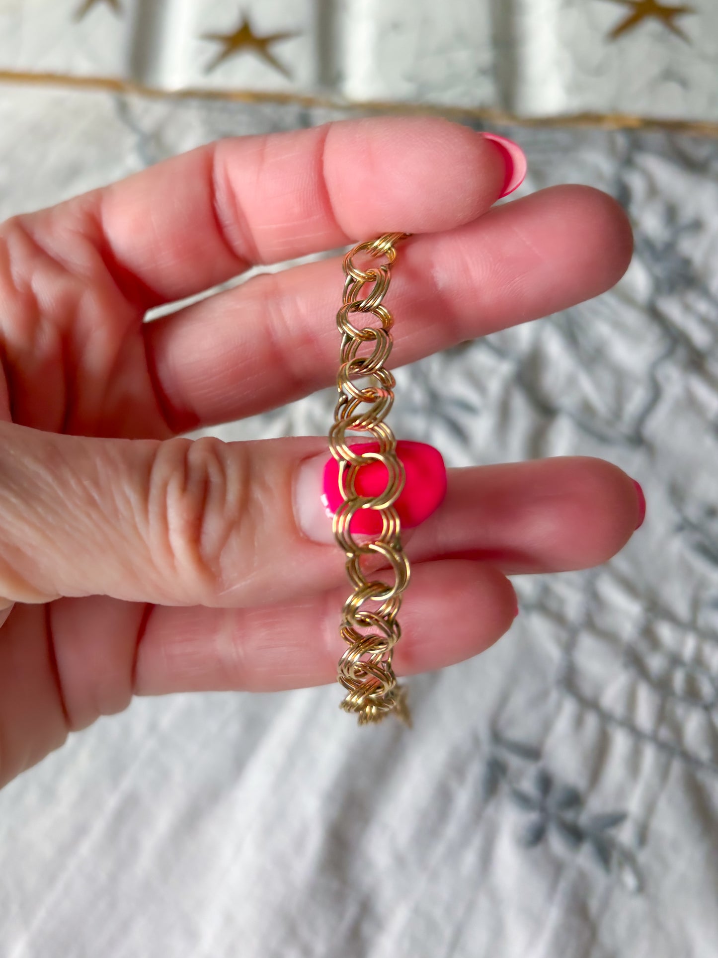 Vintage Round Multi Link 14k Yellow Gold 7 Inch Bracelet