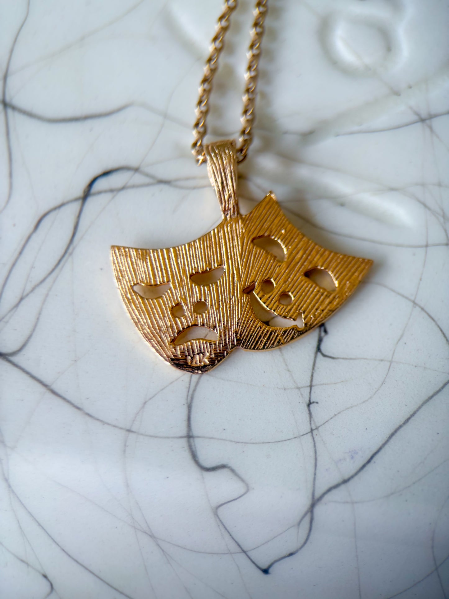 Vintage Laugh Now Cry Later 14k Yellow Gold Charm