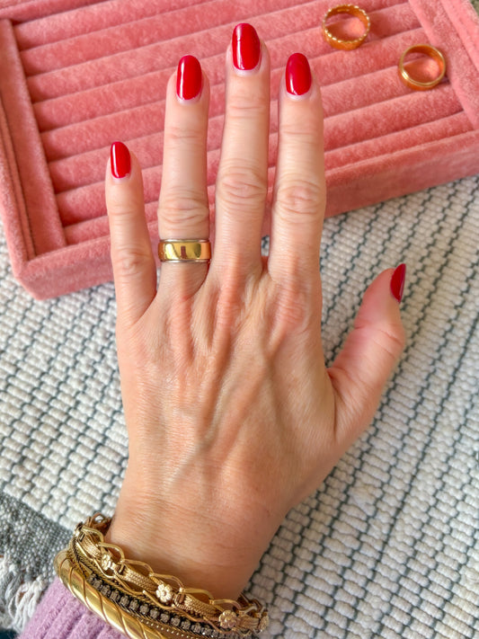 Vintage Two Toned 14k White and Yellow Gold Band Ring, Size 5 1/4